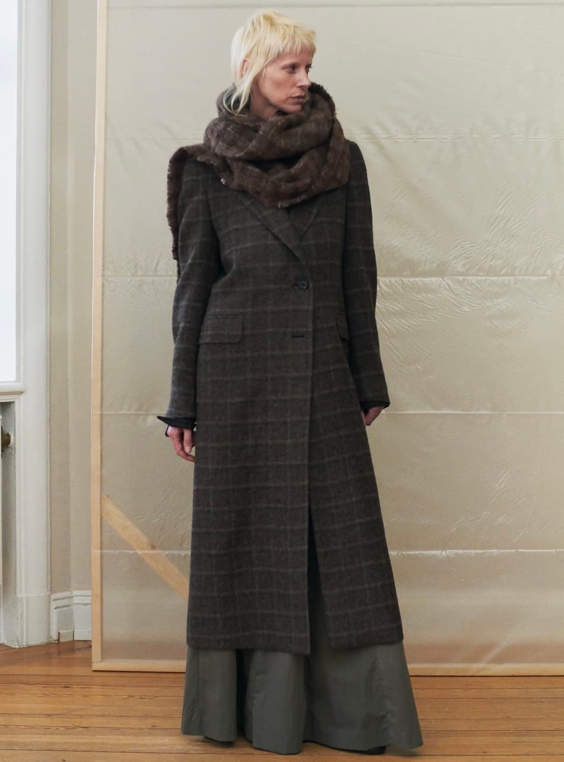 아워레가시 25fw ESTATE 알파카 체크 머플러/브라운 상품이미지2