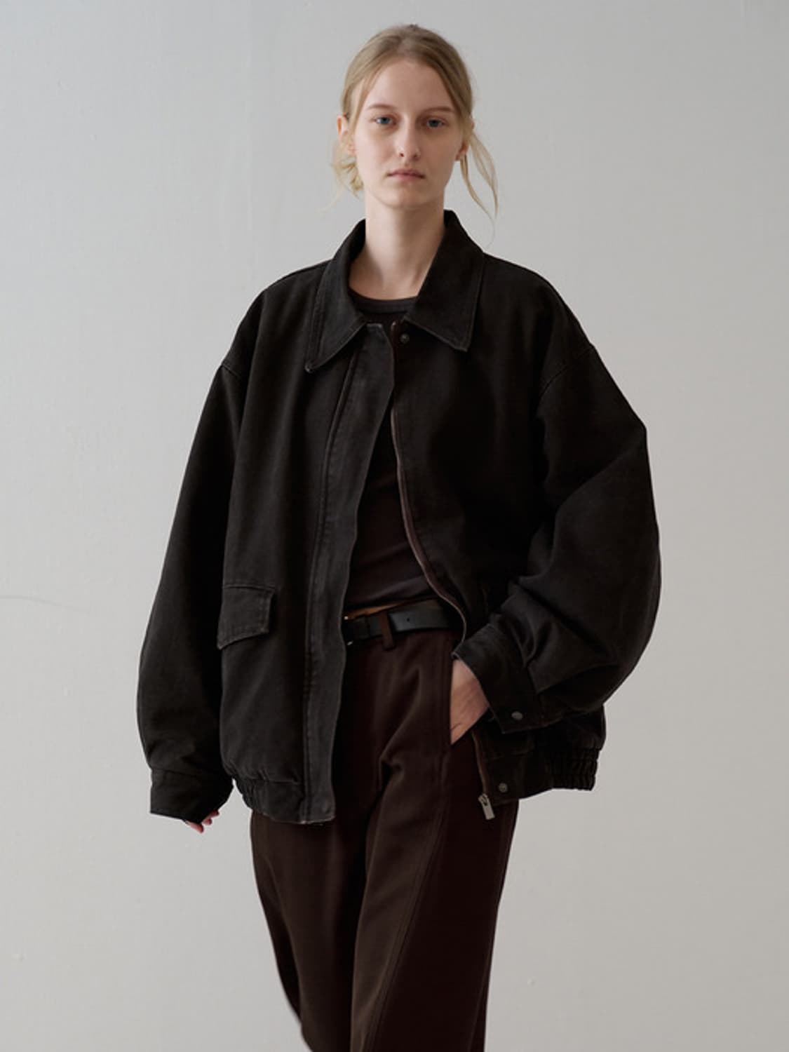 (택O) 파사드패턴 오버핏 빈티지 코튼 블루종 (브라운) (s) 상품이미지3