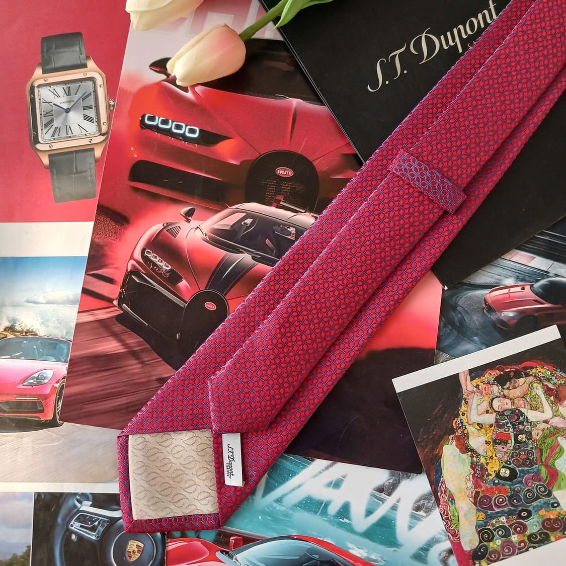 에스 티 듀퐁 실크 레드 기하 패턴 넥타이 8cm A+등급 A19089
 상품이미지4