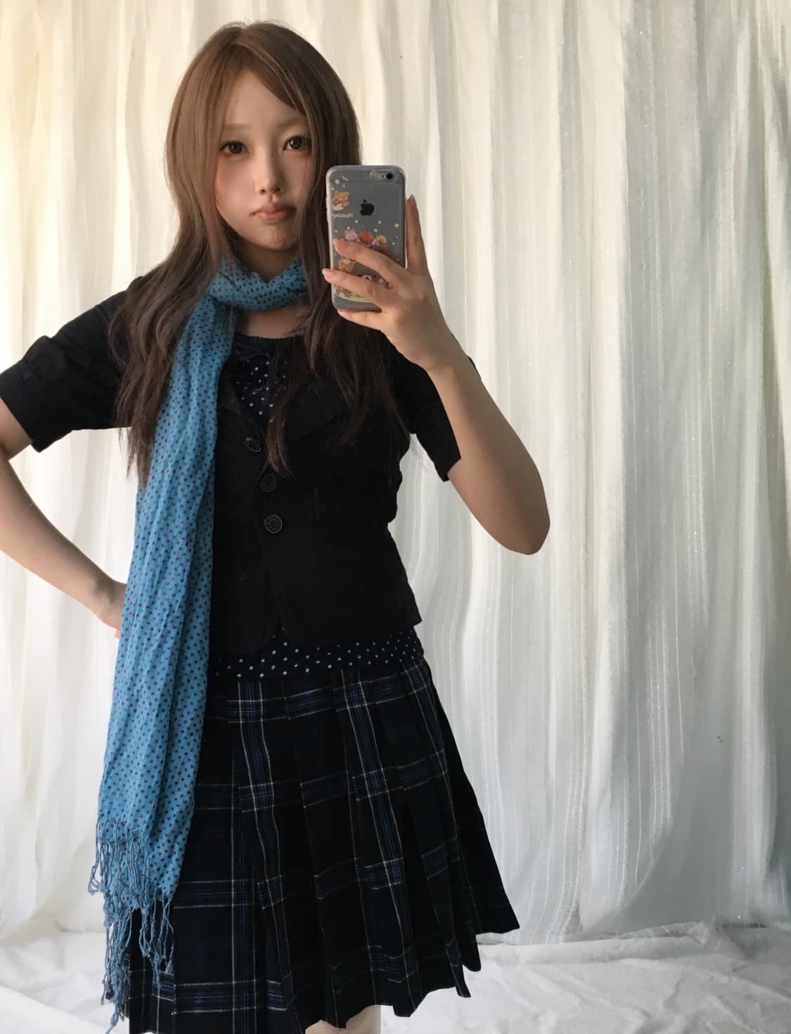 빈티지 네이비 도트 체크 니혼진 프레피 코디세트 상품이미지1
