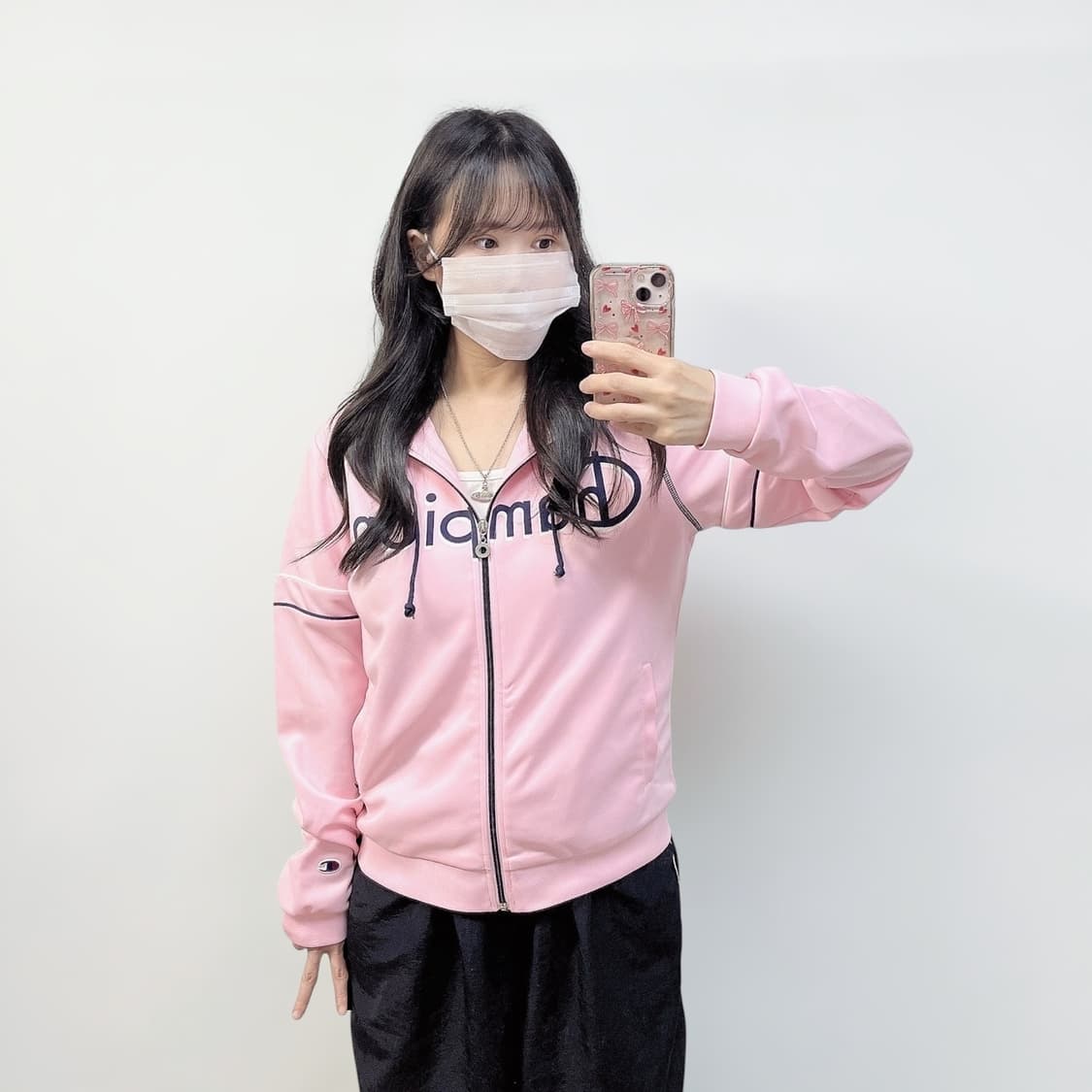 챔피온 y2k 스펠 로고 후드 집업 져지 핑크 상품이미지1