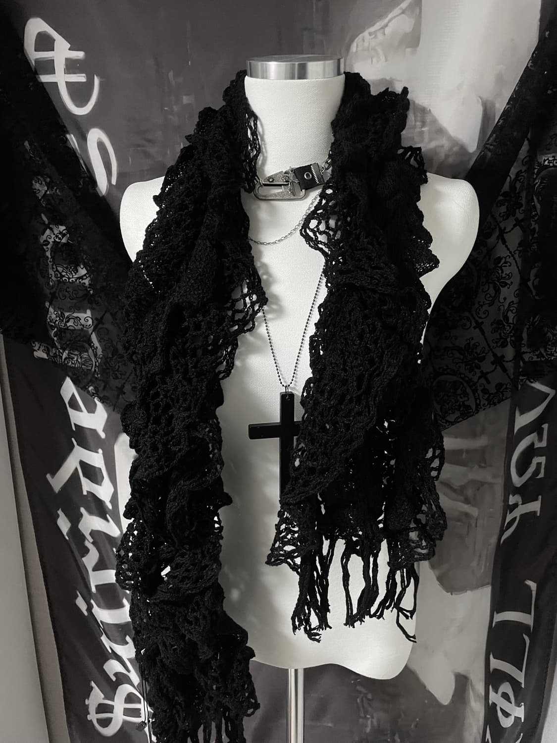 JPN Gothic Scarf 그런지페어리고딕다크웨어히피니혼진하이엔드펑크 상품이미지1