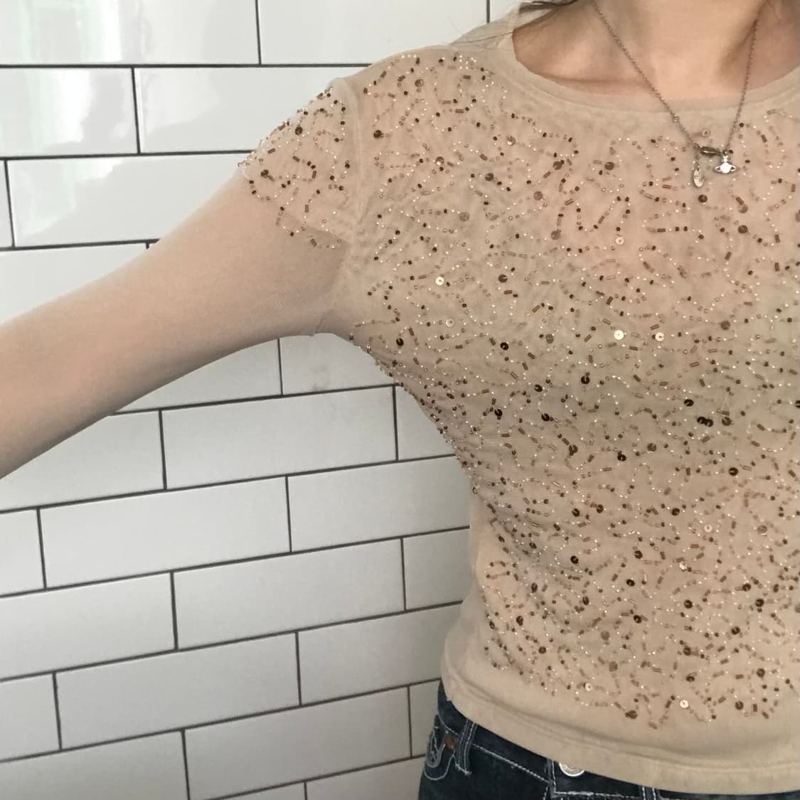 빈티지 스팽글 시스루 탑 상품이미지6