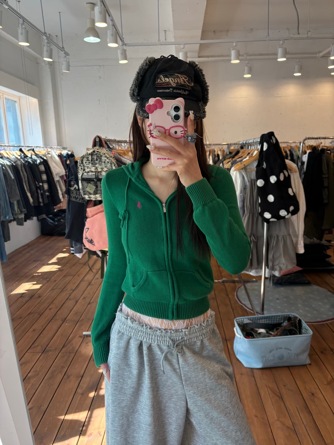 폴로 그린 니트 후드집업 상품이미지4