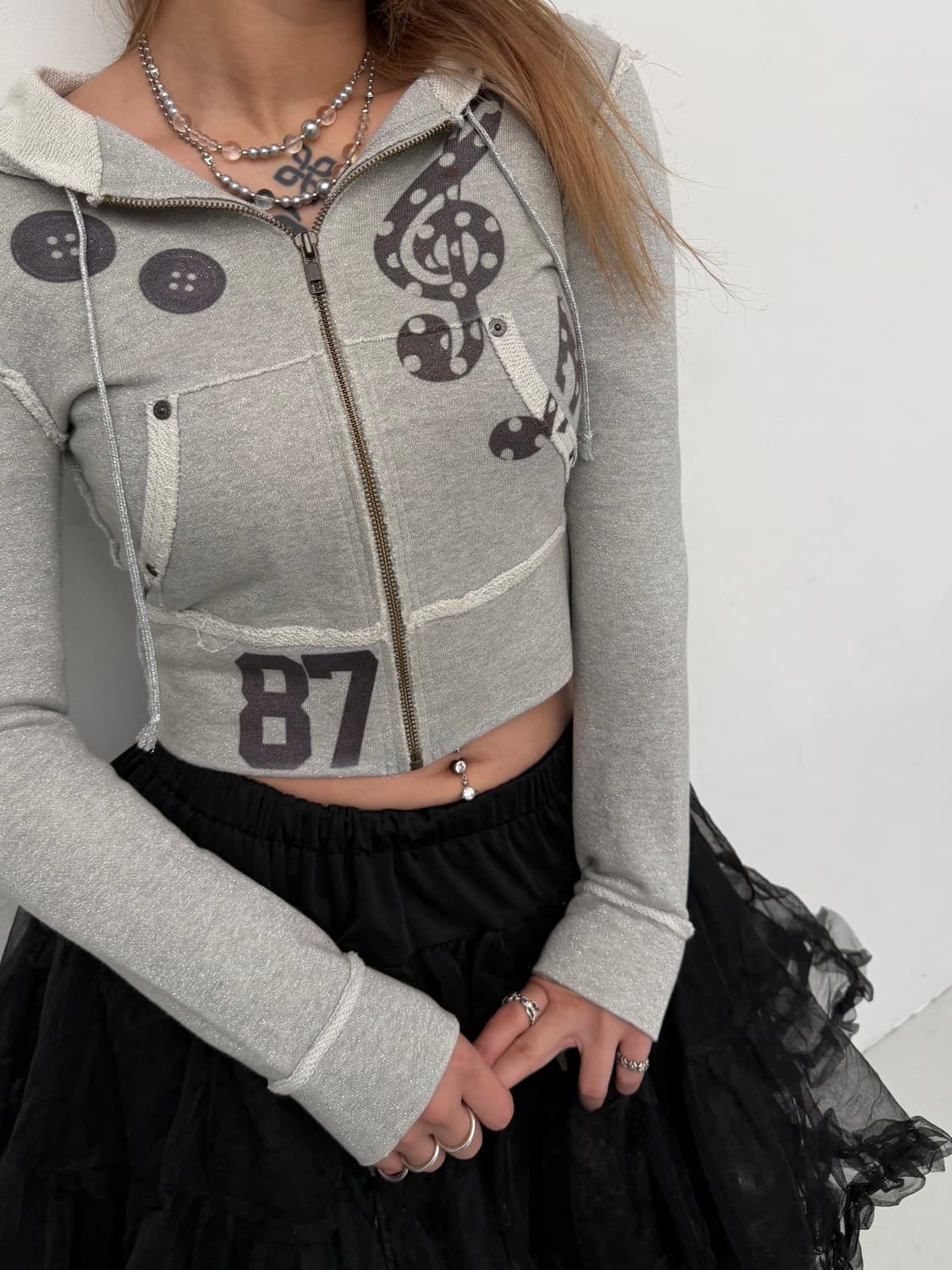 도트 음표 프린팅 슬림 후드집업  상품이미지2