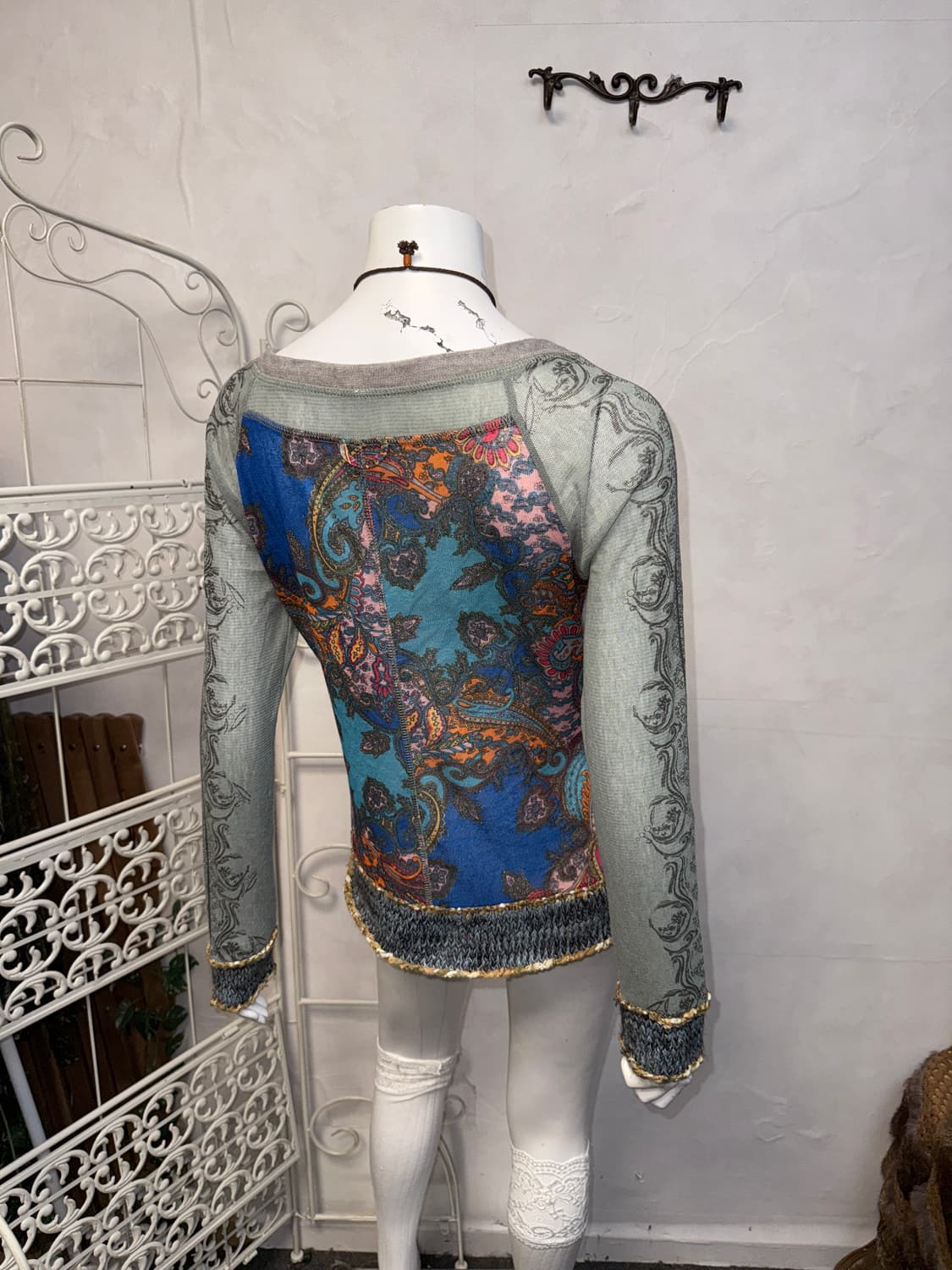 Ash blue hippie oriental mesh knit zipup 상품이미지3