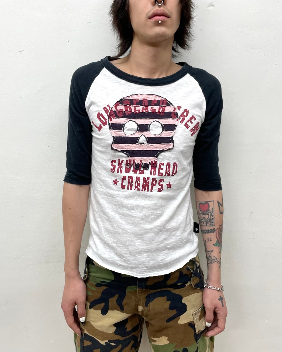 Stripe Skull Patchwork Half Long Sleeve  상품이미지3