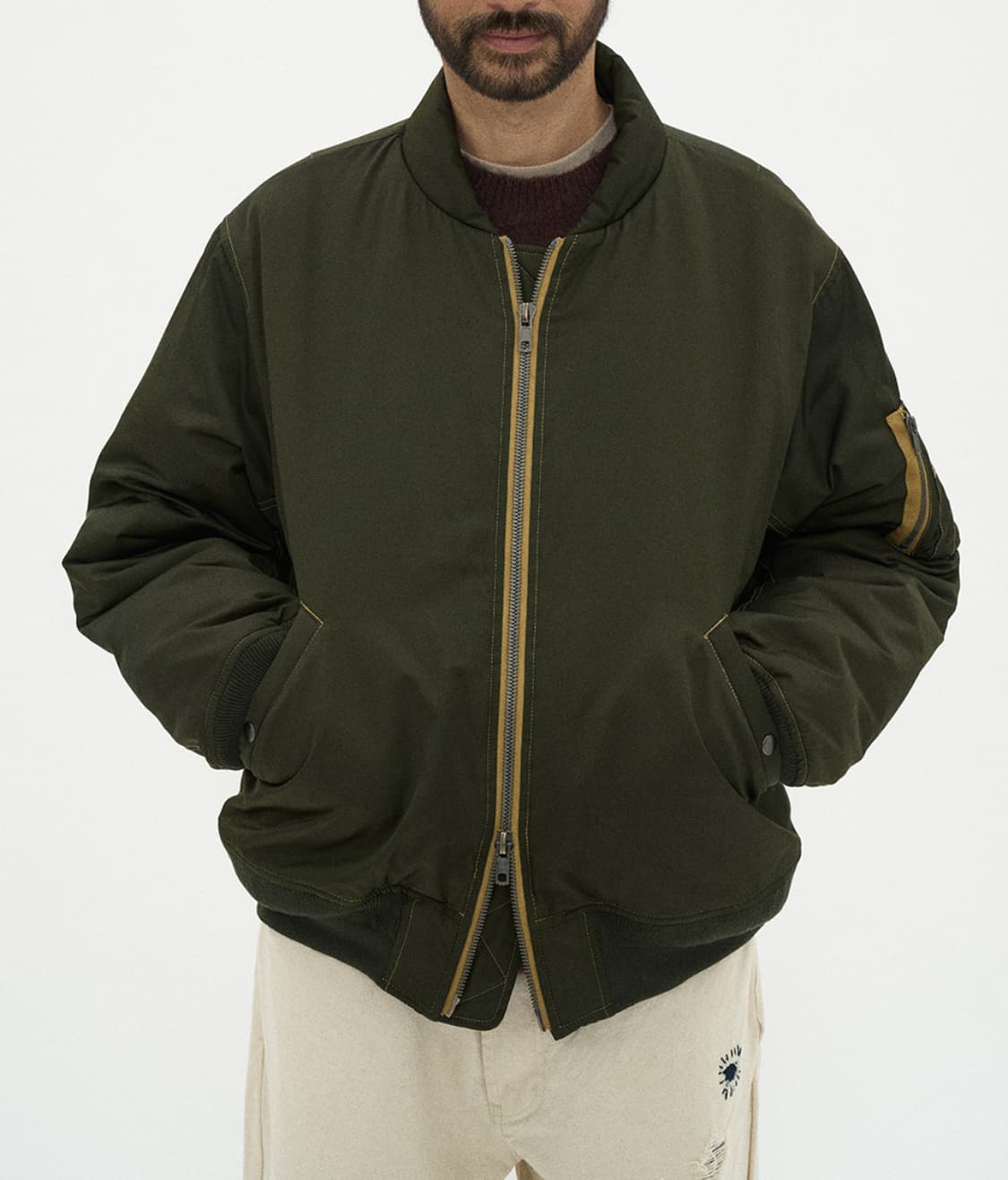 새상품(M)파르티멘토 신슐레이트 빈티지 워시드 MA-1 블루종 카키 상품이미지1