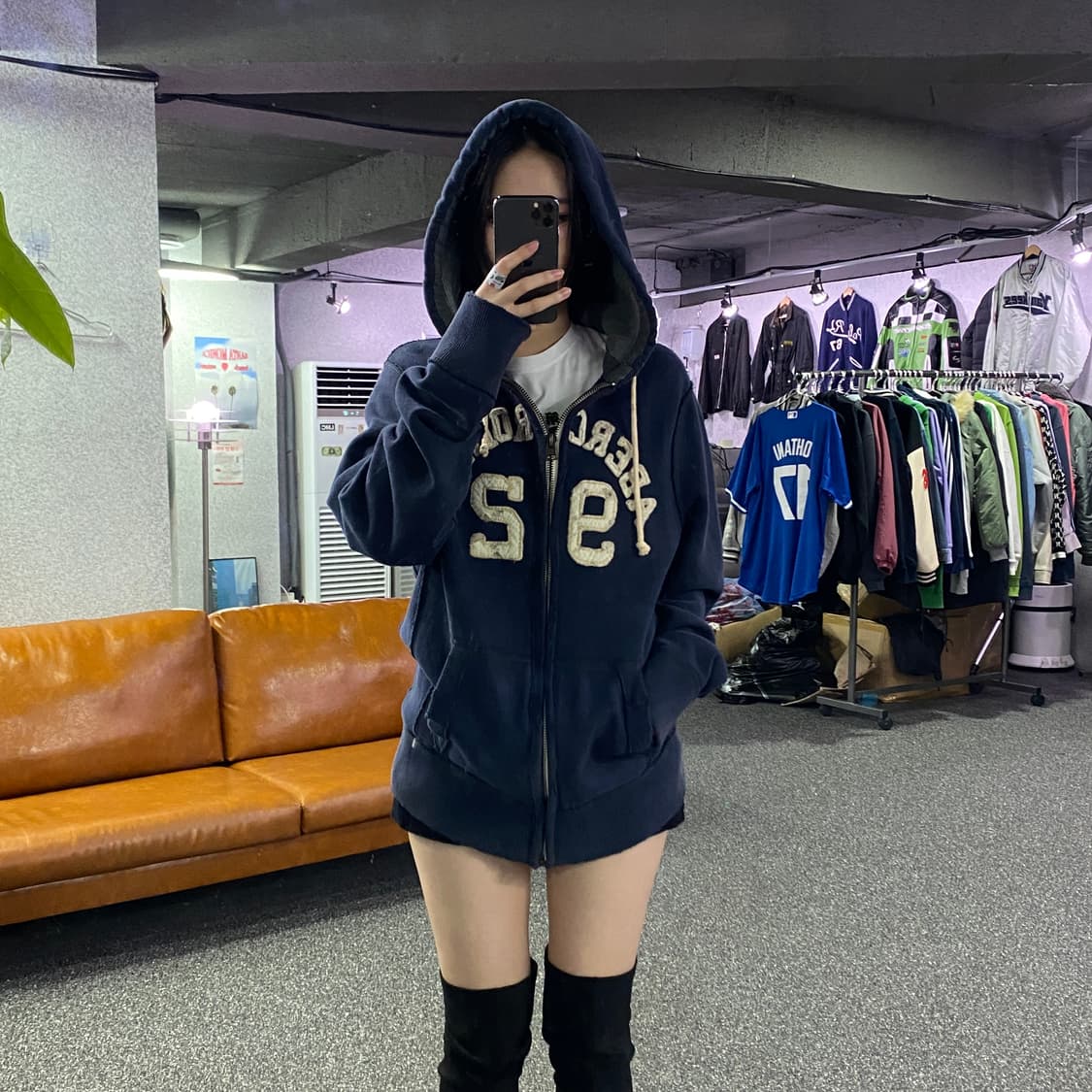 아베크롬비 자수 빅로고 네이비 후드 집업B2885 상품이미지1