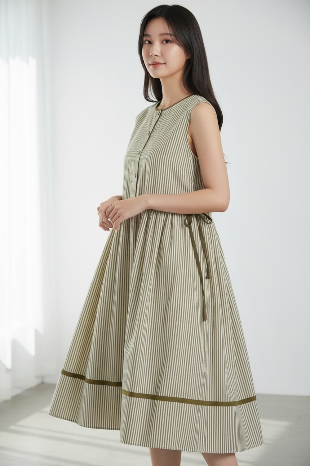 2nd floor 버튼 민소매 플리치 롱 원피스 S 상품이미지2