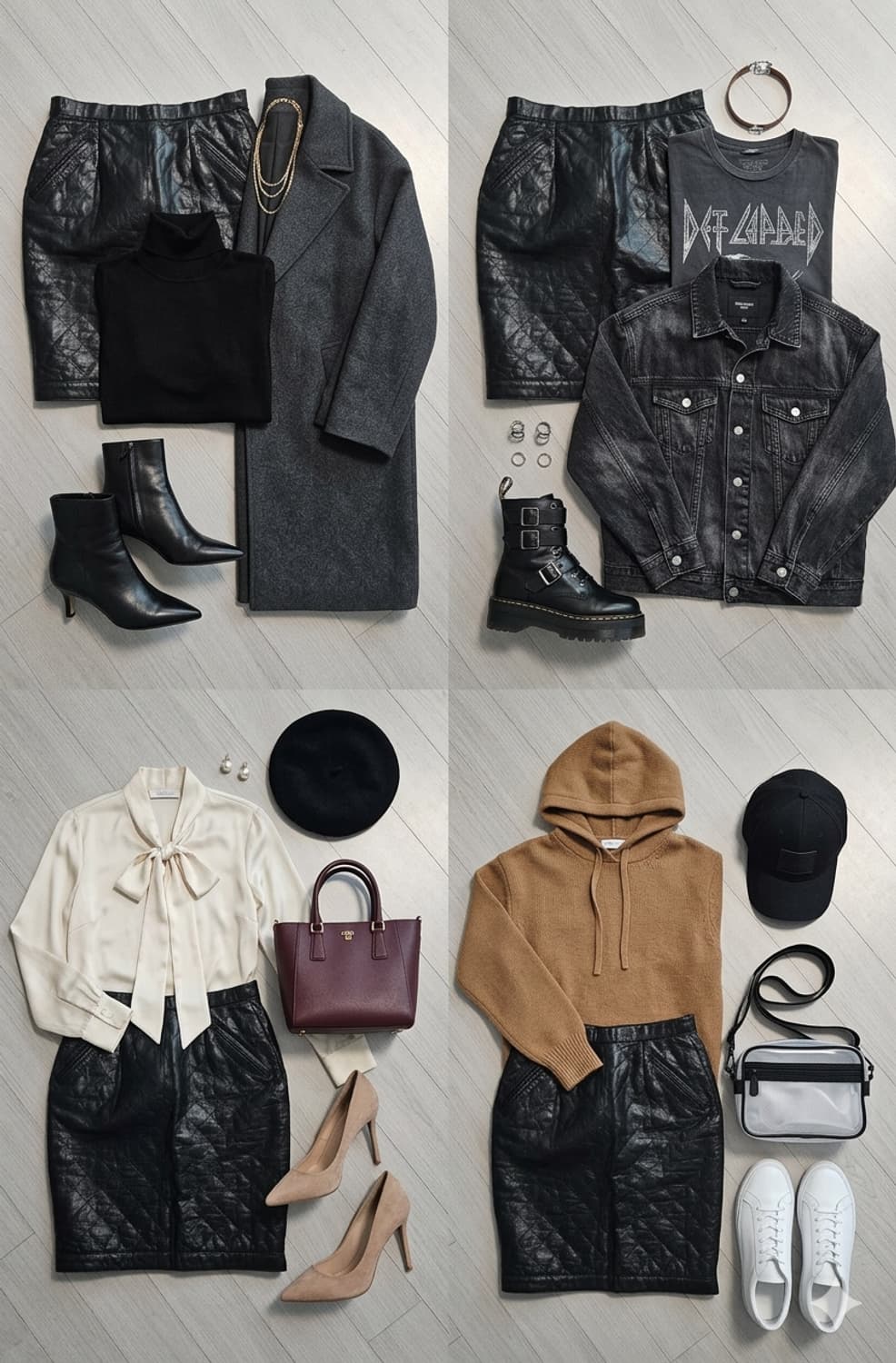 고급스러운 소가죽 퀼팅 미디 스커트 상품이미지6