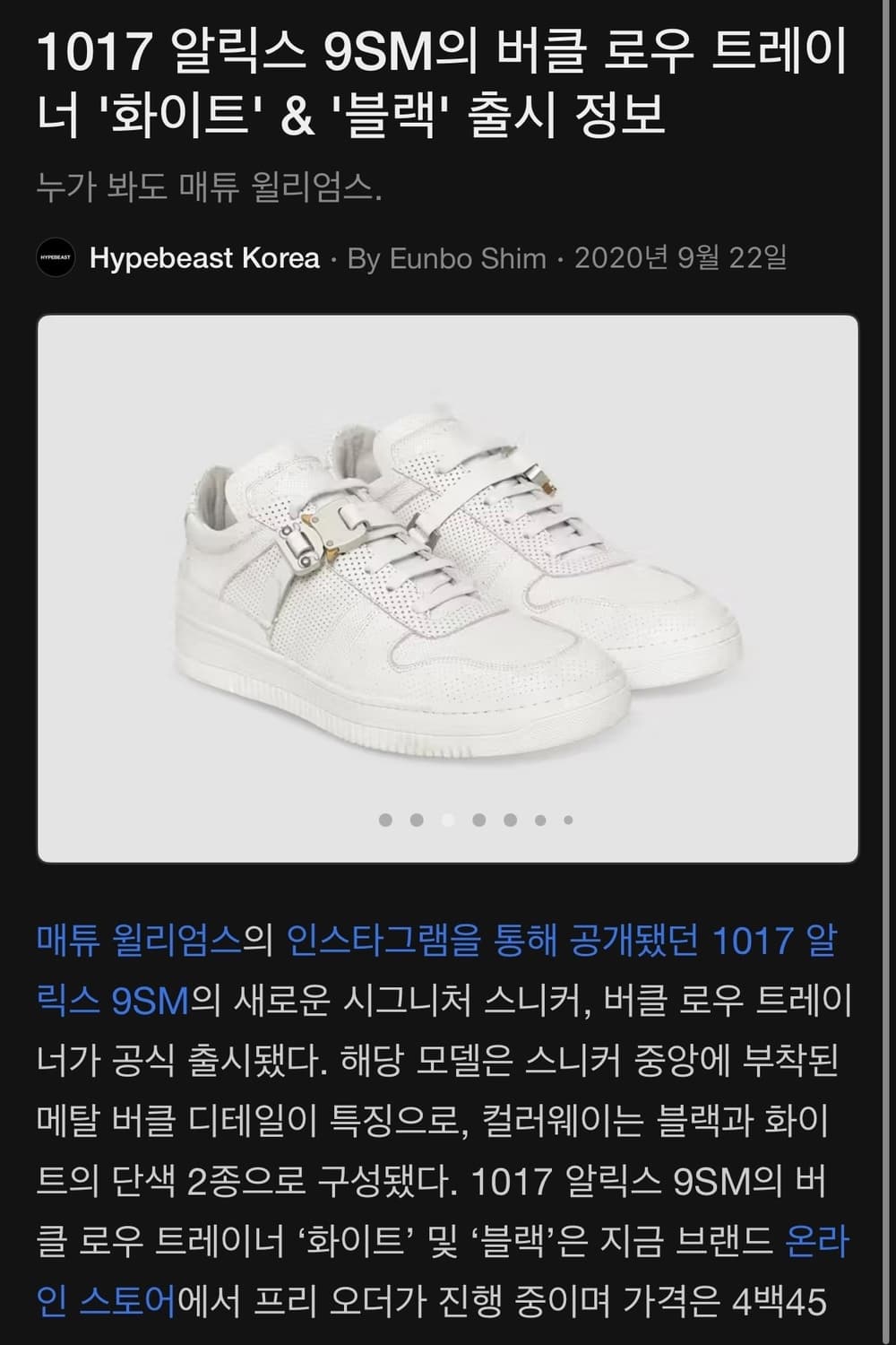 알릭스 버클 로우 트레이너 슈즈 39 상품이미지2