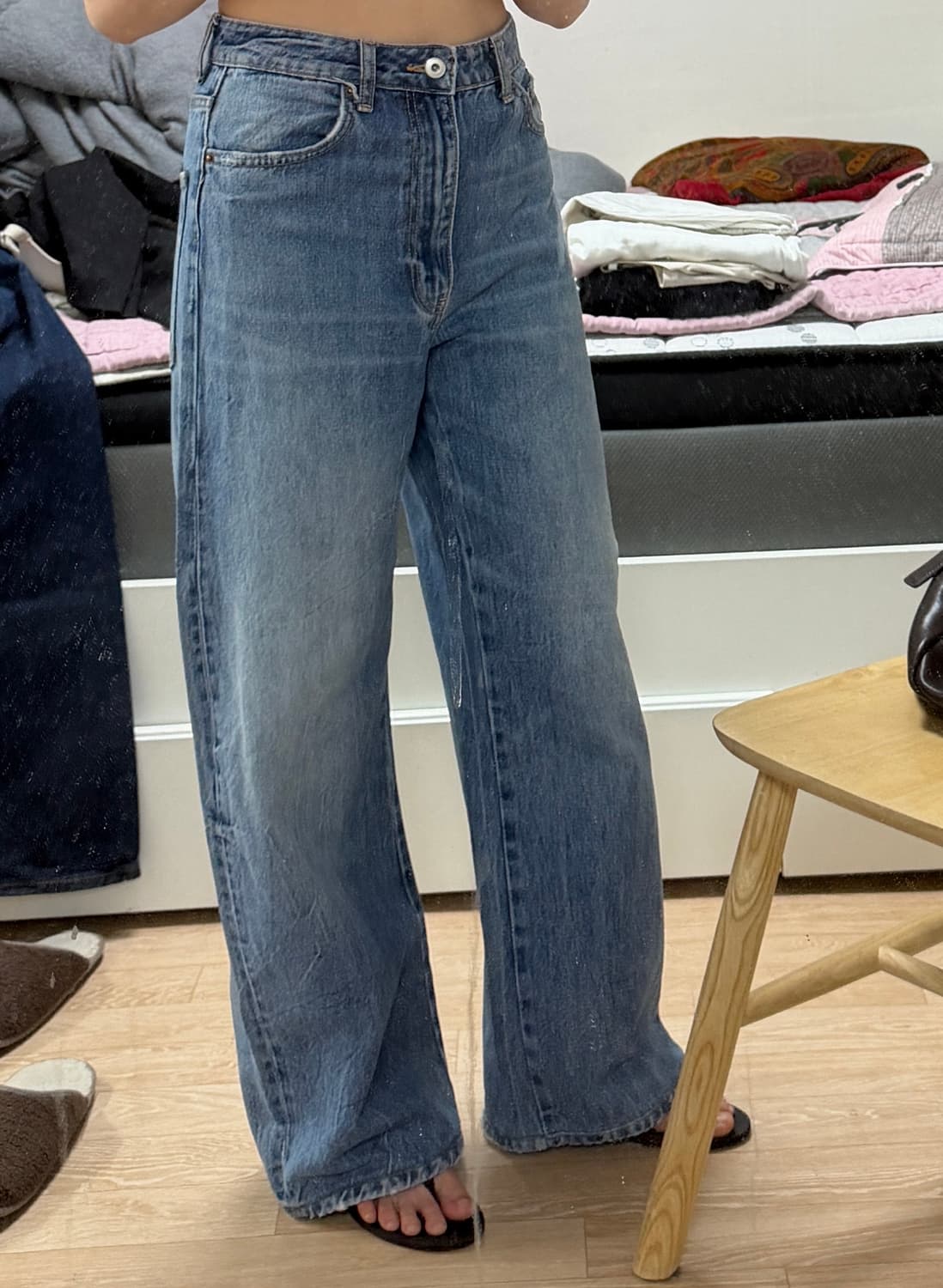 ZARA 와이드핏 데님 팬츠 미디엄 라이즈 36 상품이미지3