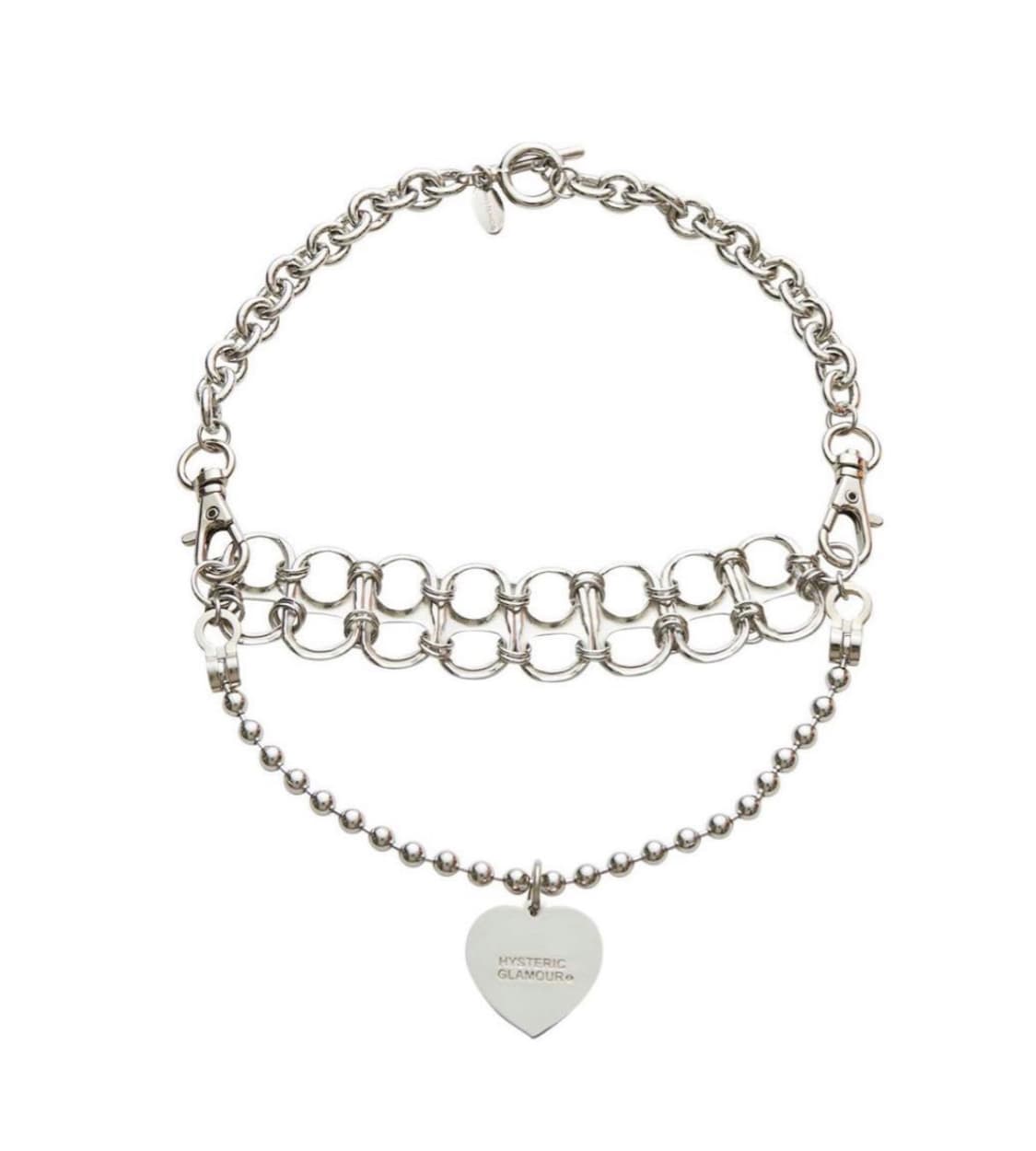 (새상품) 히스테릭 글래머 스쿨 걸 펑크 하트 참 더블 체인 목걸이 상품이미지2