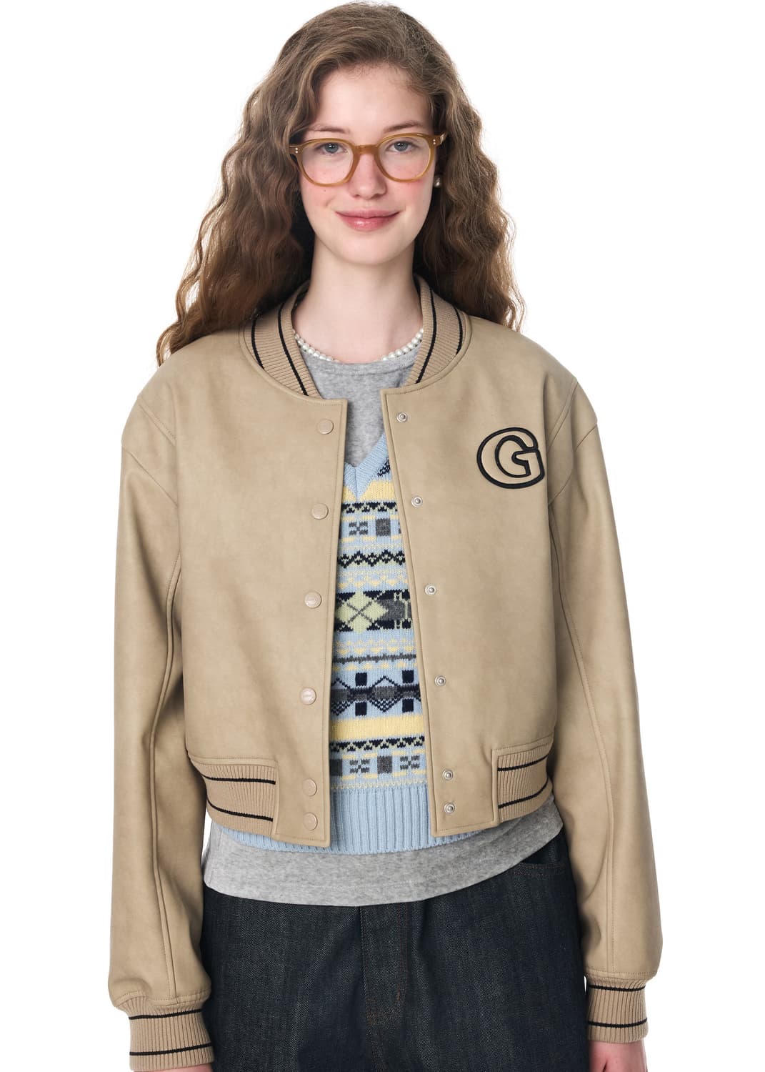 그로브GROVE G로고 레더 점퍼 상품이미지1