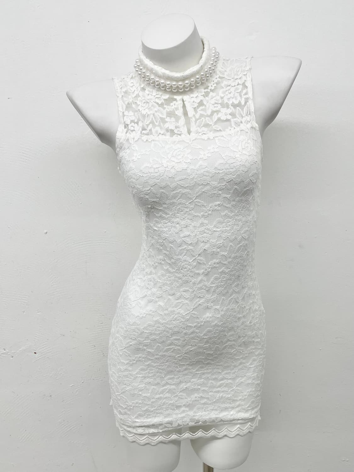 화이트 레이스 갸루 진주 원피스 상품이미지1