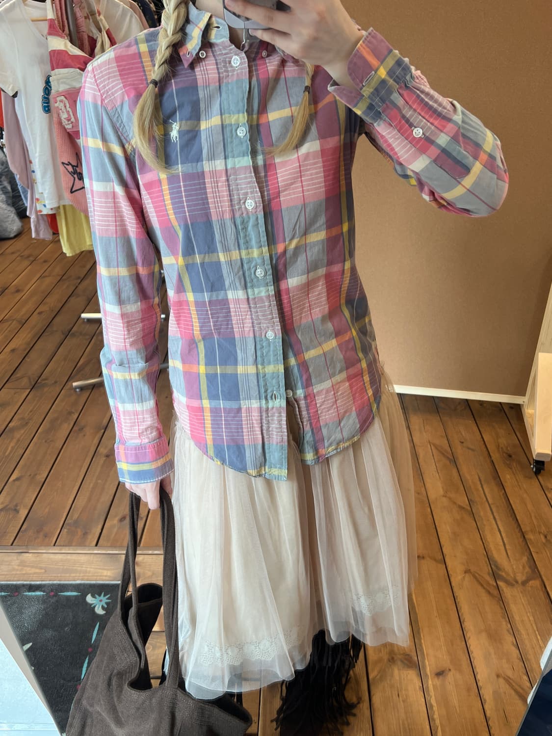 폴로 핑크 체크 셔츠 상품이미지2