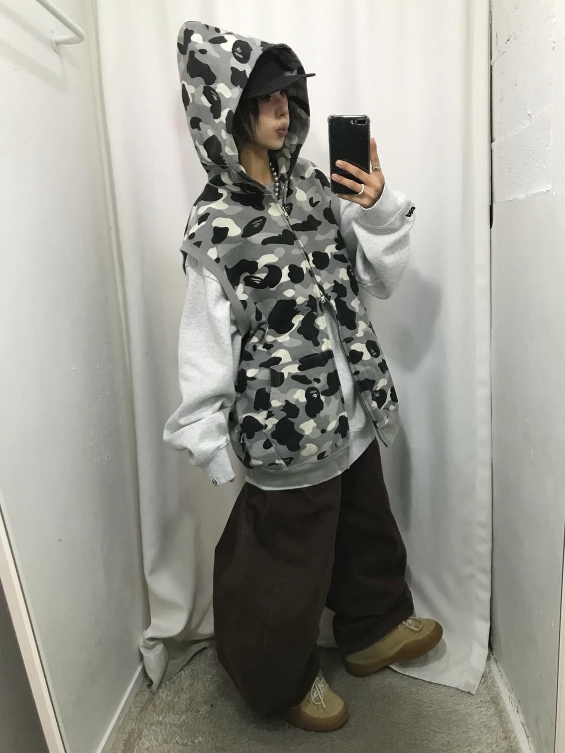 Bape Grey Camouflage Two-Way Hooded Vest 상품이미지3