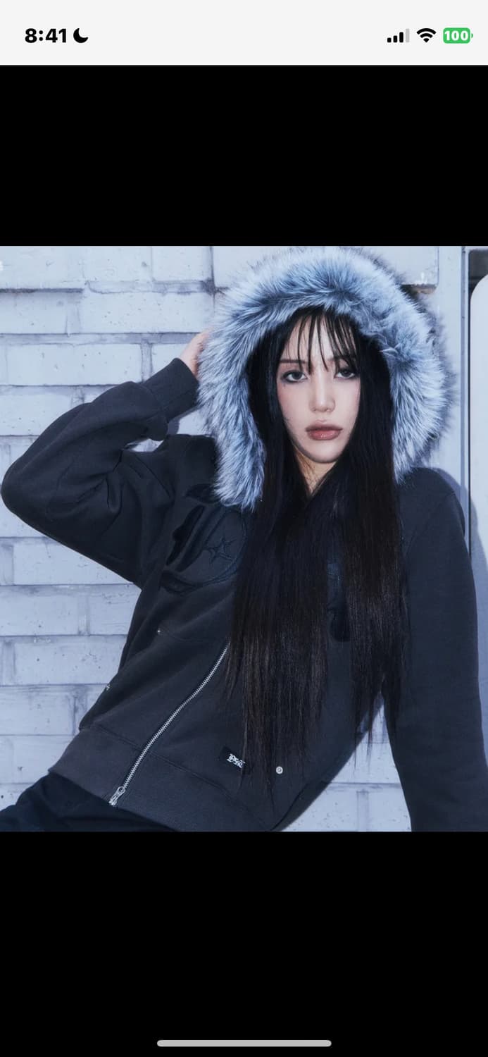 드렁크텍스트 퍼 집업 후드 차콜 상품이미지2