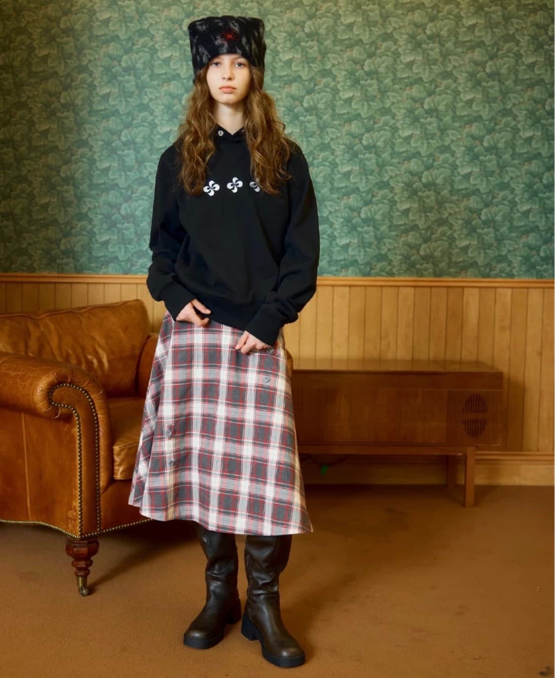 헤레틱 버튼 플레어 체크스커트 상품이미지3