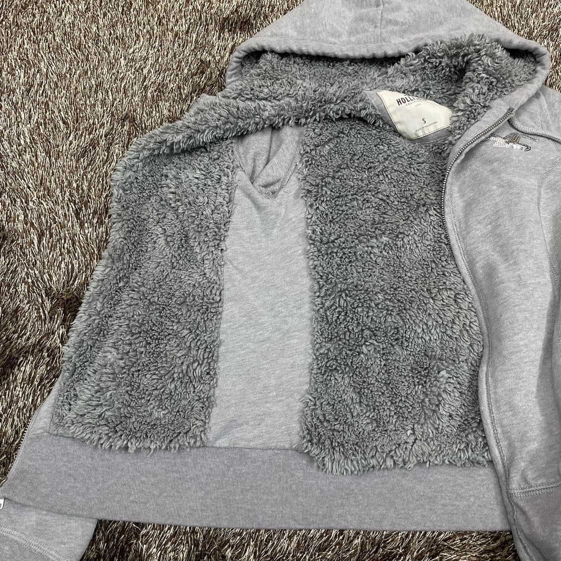 홀리스터 Hollister 그레이 양털 기모 후드집업 S 상품이미지4