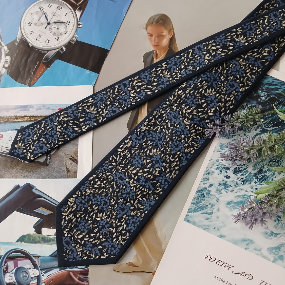 밀라숀 실크 네이비 플라워 패턴 넥타이 8.7cm A+등급 A19124
 상품이미지3