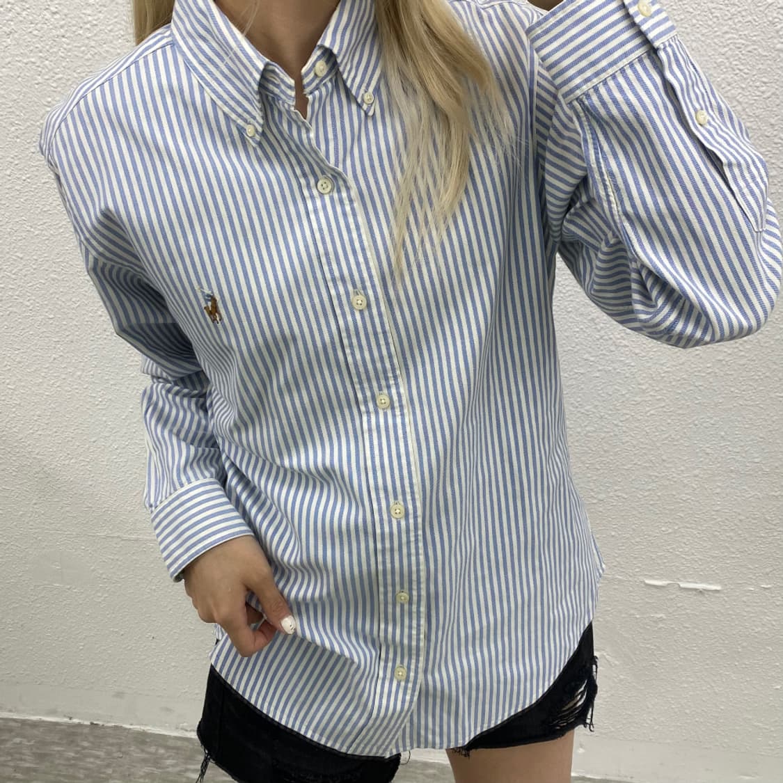 폴로 랄프로렌 옥스포드 소라 스트라이프 셔츠 M 상품이미지1