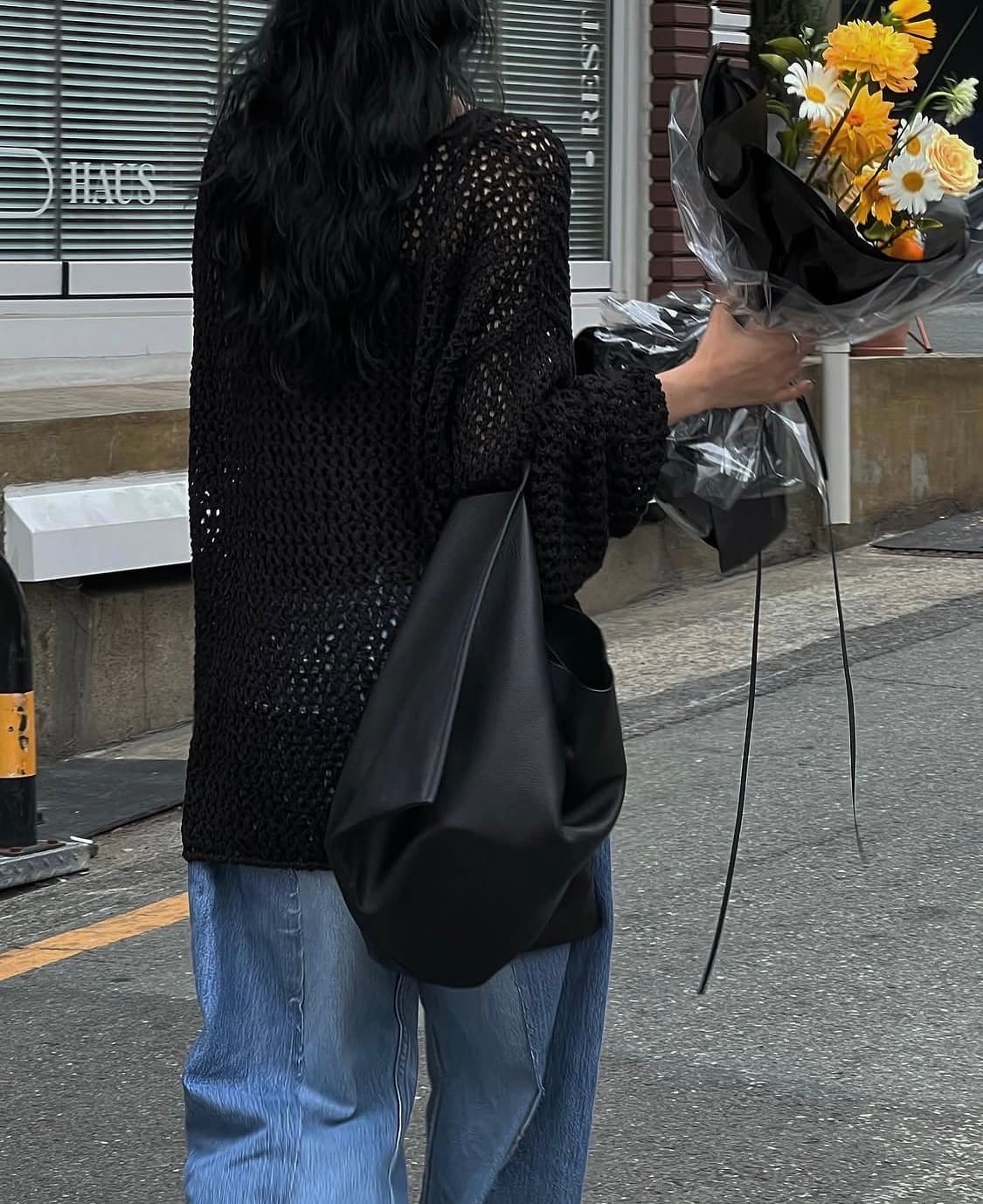 트리밍버드 펀칭 니트 차콜 상품이미지9