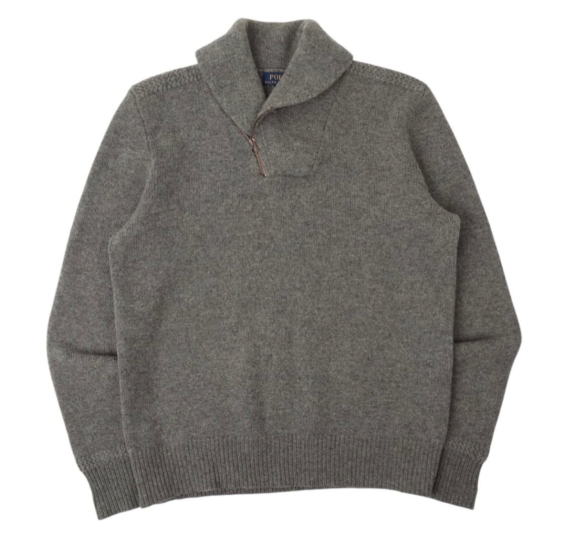 폴로 랄프로렌 그레이 울 쿼터집 숄카라 니트 상품이미지1