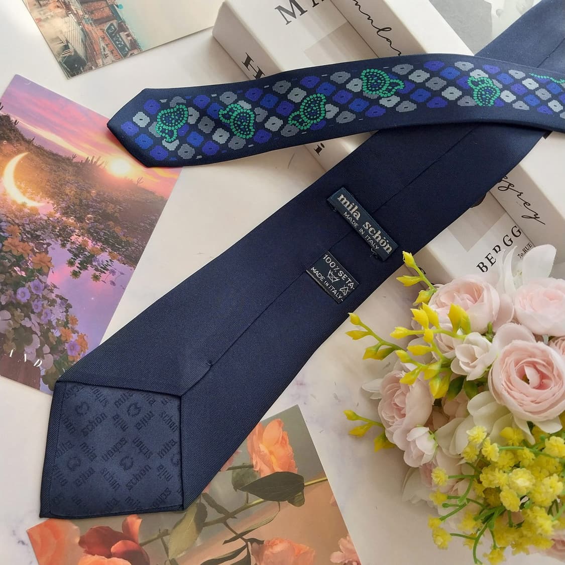 밀라숀 실크 네이비 패턴 넥타이 8.9cm A+등급 K2535 상품이미지5