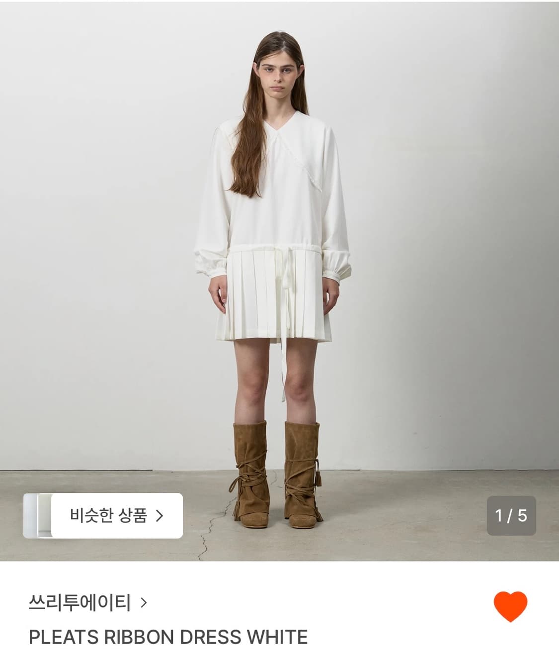 쓰리투에이티 플리츠 리본 드레스 화이트 상품이미지1