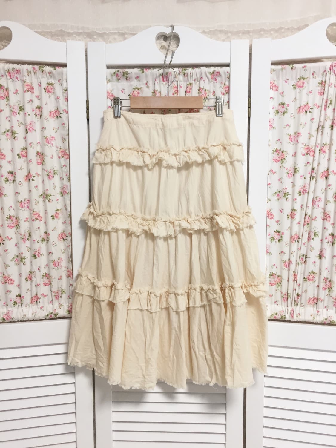 빈티지 아이보리 미디 스커트 상품이미지1