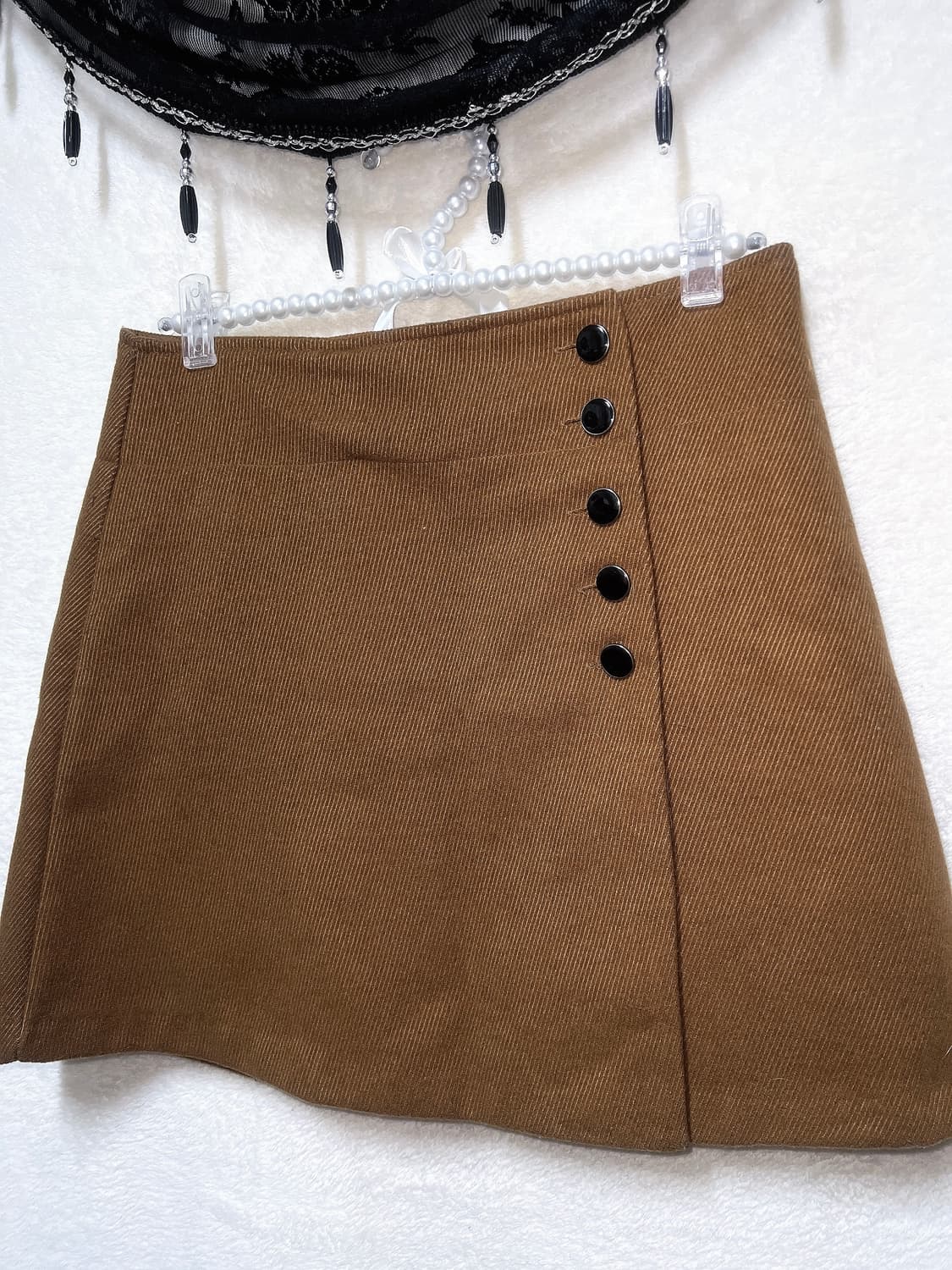 골덴 브라운 버튼 랩스커트 치마 라떼갸루 로맨틱 로걀 너드 오네 핀터 상품이미지2