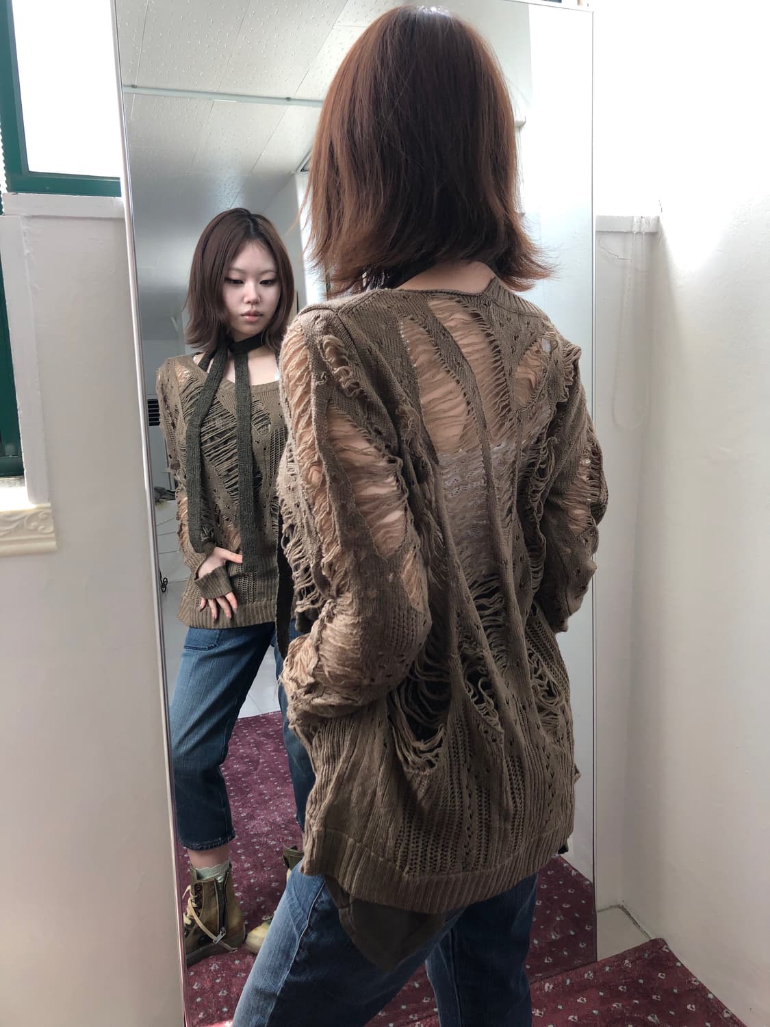 SLY 카키 그런지 디스트로이드 니트 상품이미지5