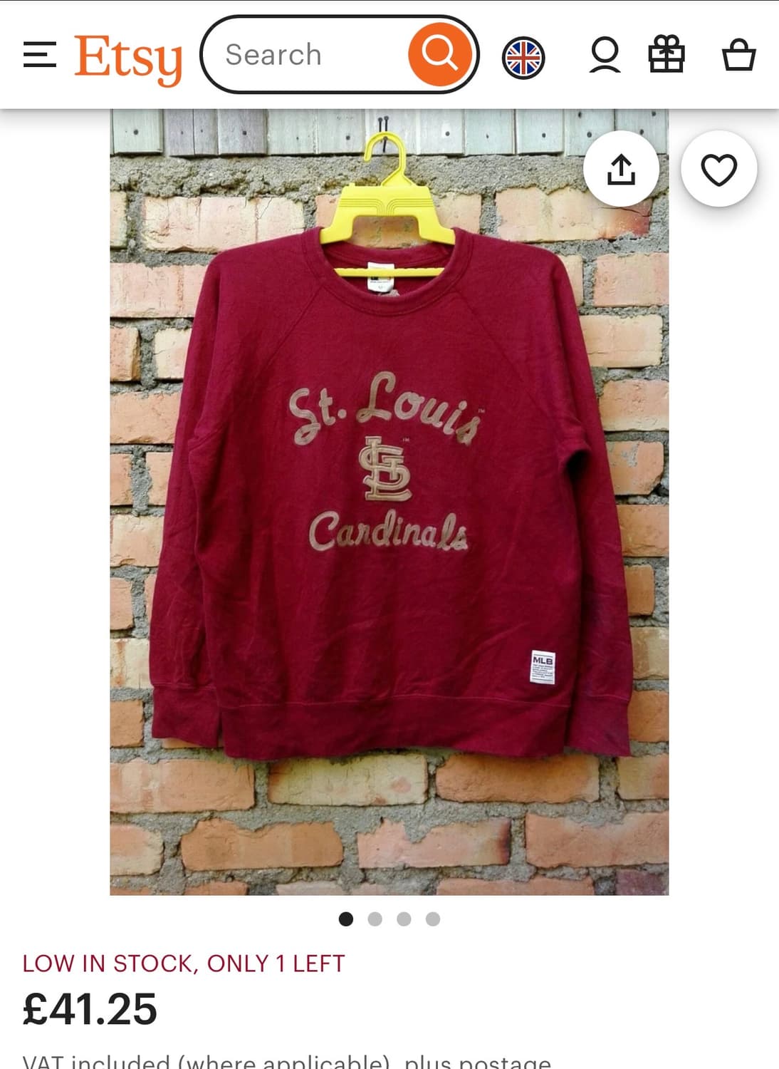 [S] 유니클로 MLB 세인트루이스 카디널스 버건디 맨투맨 상품이미지6