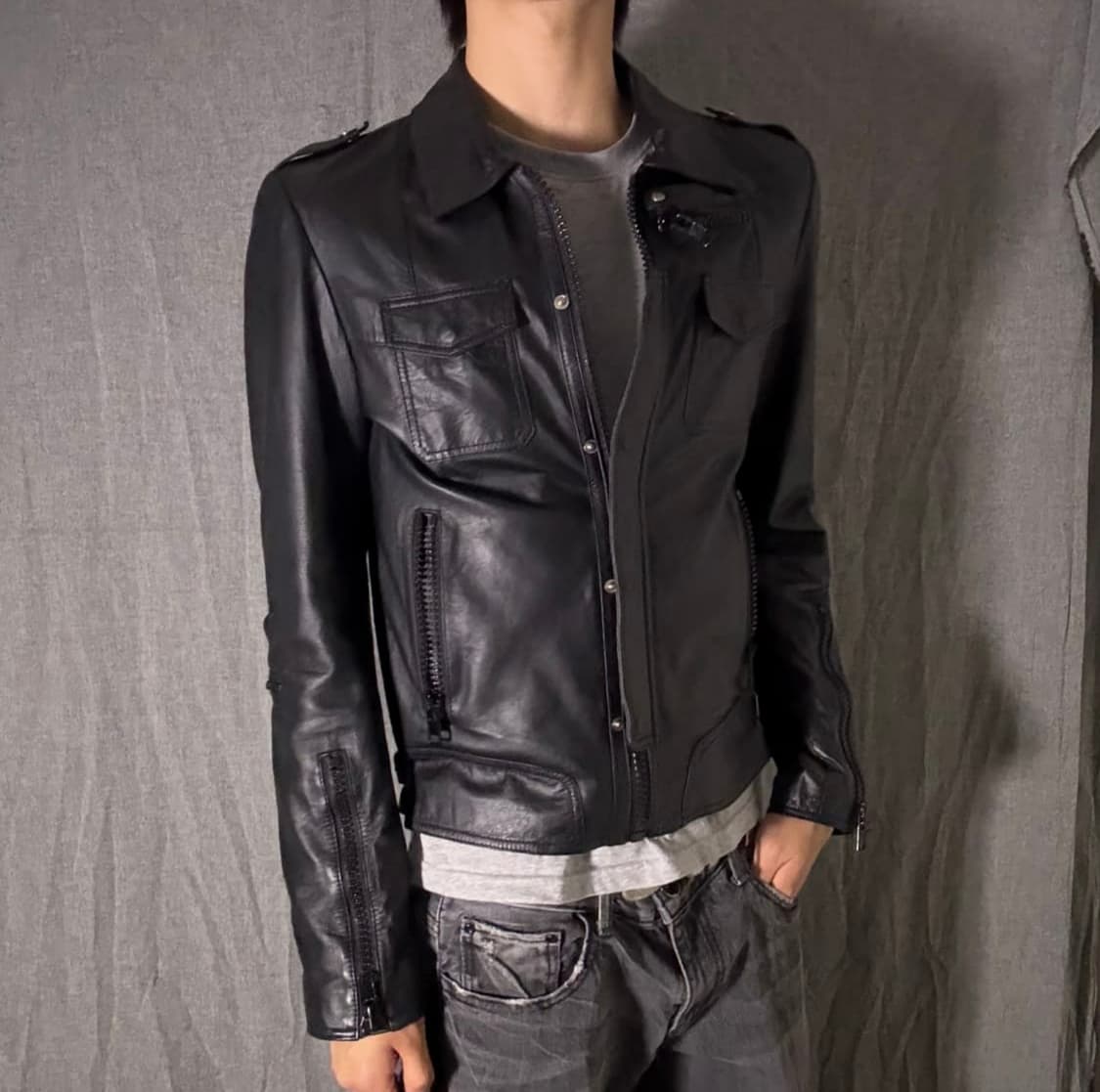 에디슬리먼 맛 램스킨 가죽자켓 블랙 상품이미지2