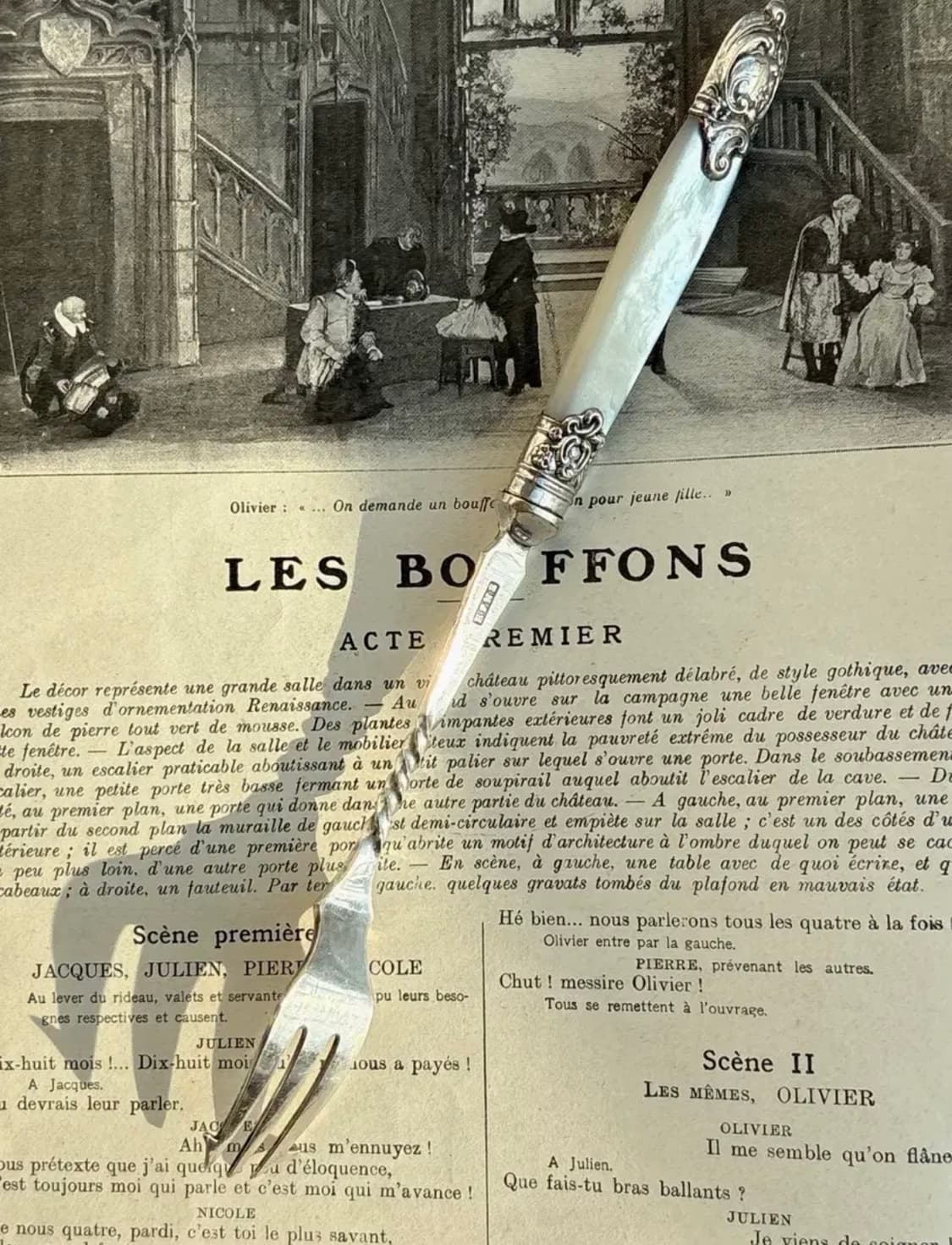 1890s 앤틱 실버플레이트 마더오브펄 올리브 포크 상품이미지4