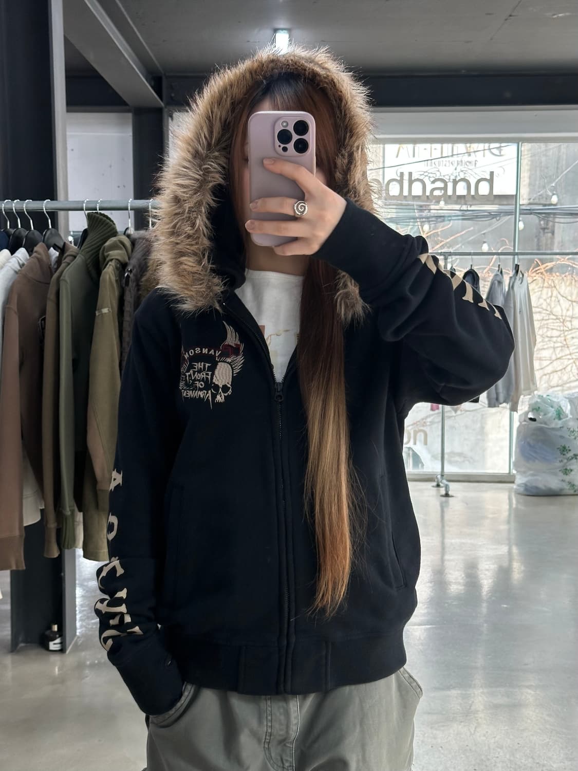 벤슨 넥핸드워머 스컬윙 퍼 후드집업 상품이미지4