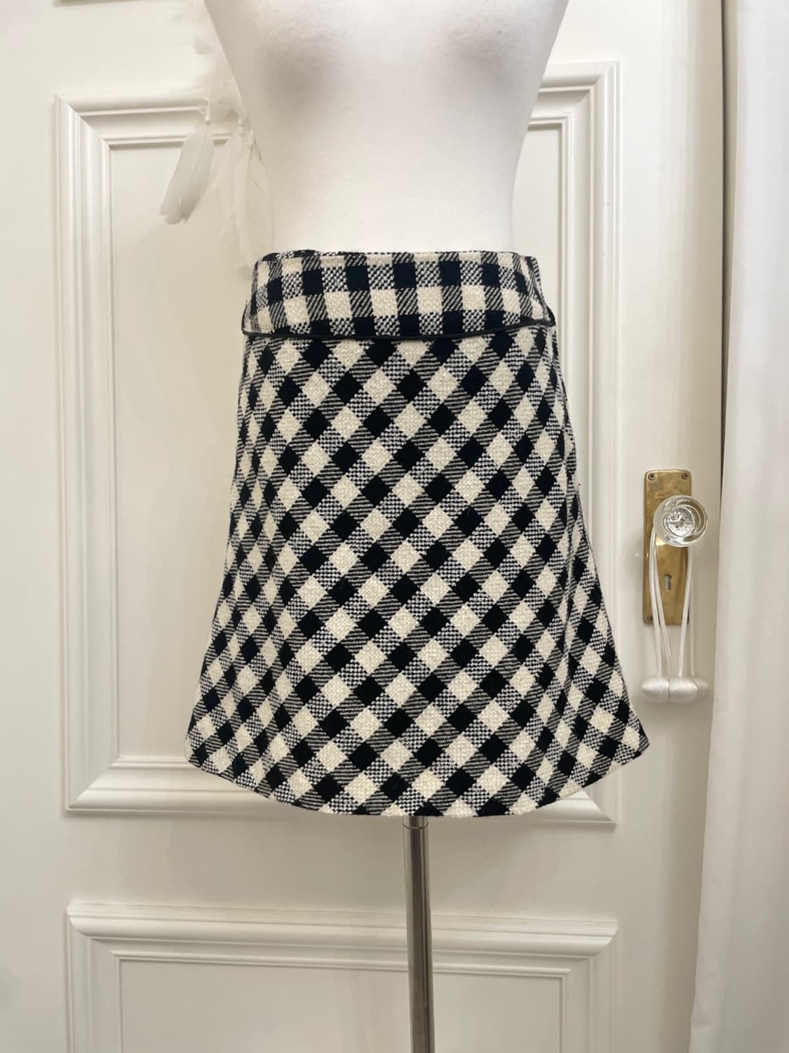 ivory black check wool flare skirt 상품이미지5