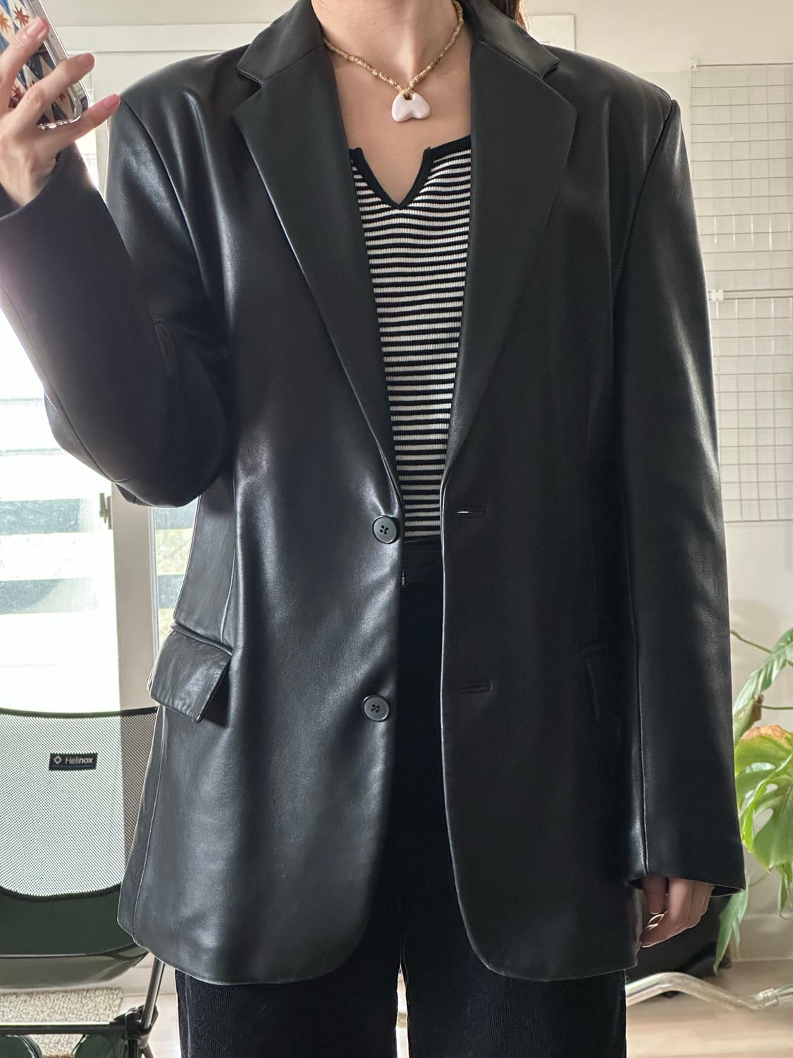 빈티지 블랙 이탈리안 리얼 레더 양가죽 자켓 블레이저 상품이미지2