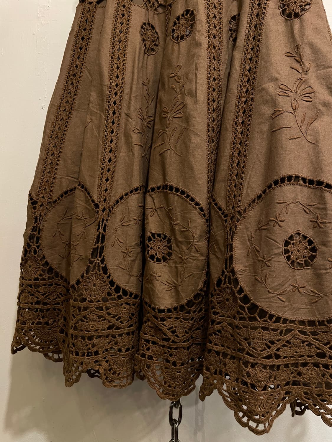 플라워 펀칭 레이스 브라운 스커트 히피 모리 상품이미지3