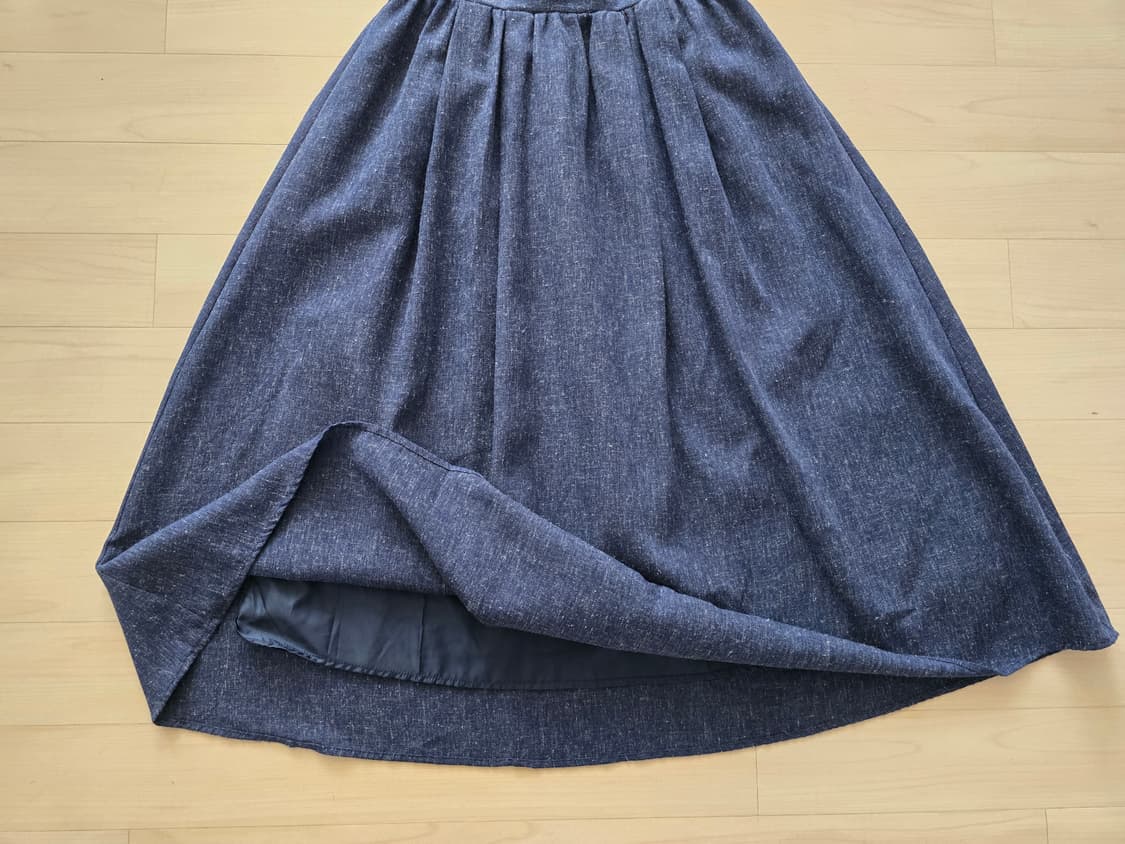 Linen Blend Deep Navy Volume Flare Skirt 상품이미지2