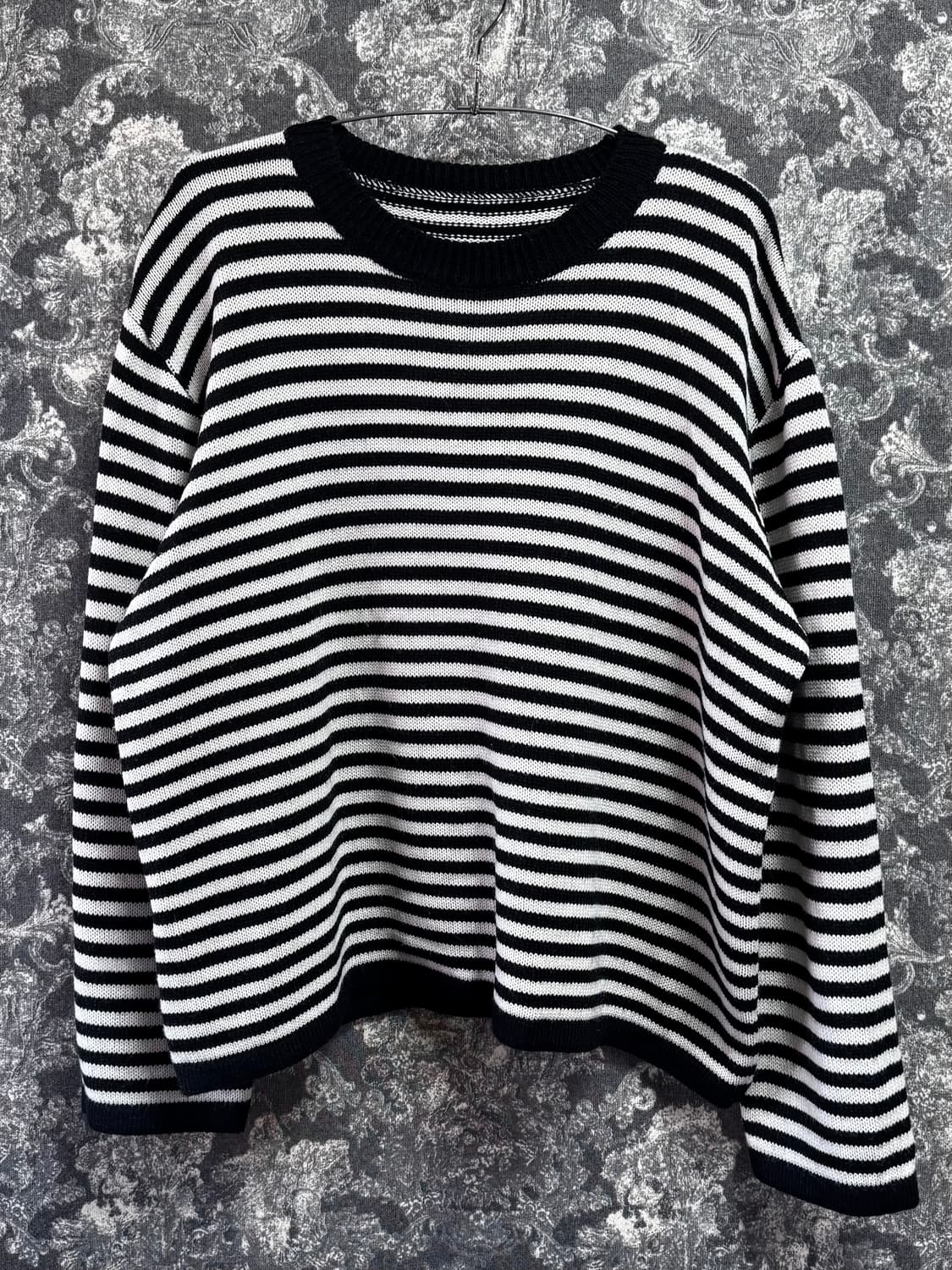 vintage 빈티지 크롭 스트라이프 니트 (블랙) 상품이미지2