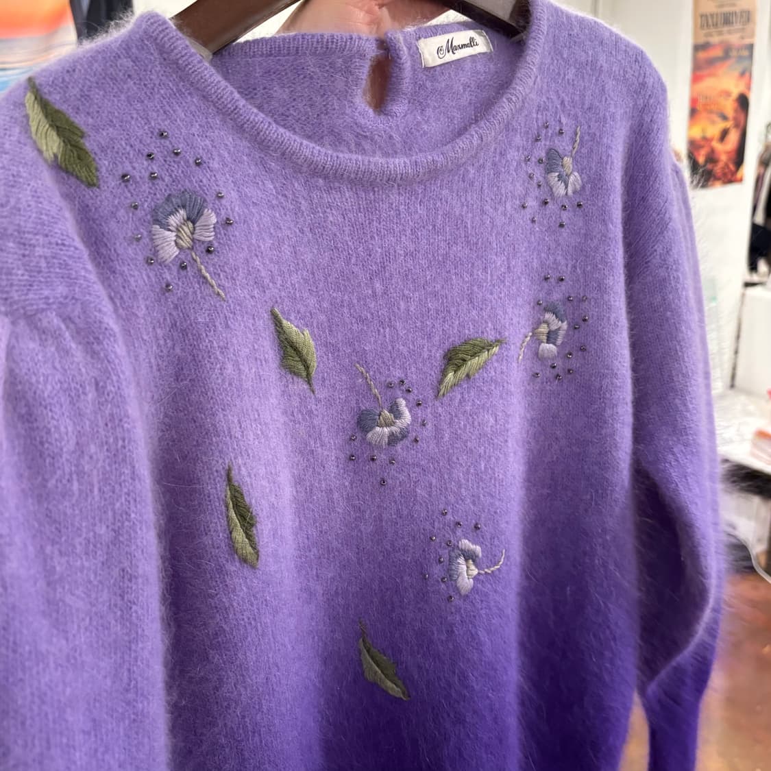 일본 빈티지 앙고라 그라데이션 자수 퍼프 니트 상품이미지7