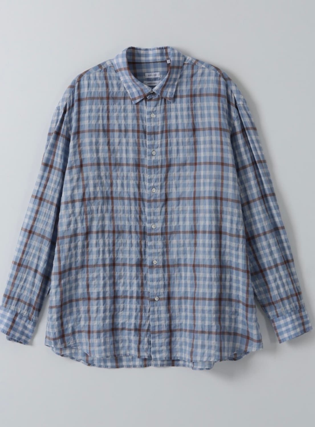 우드비 링클 체크 셔츠 스카이블루 상품이미지1