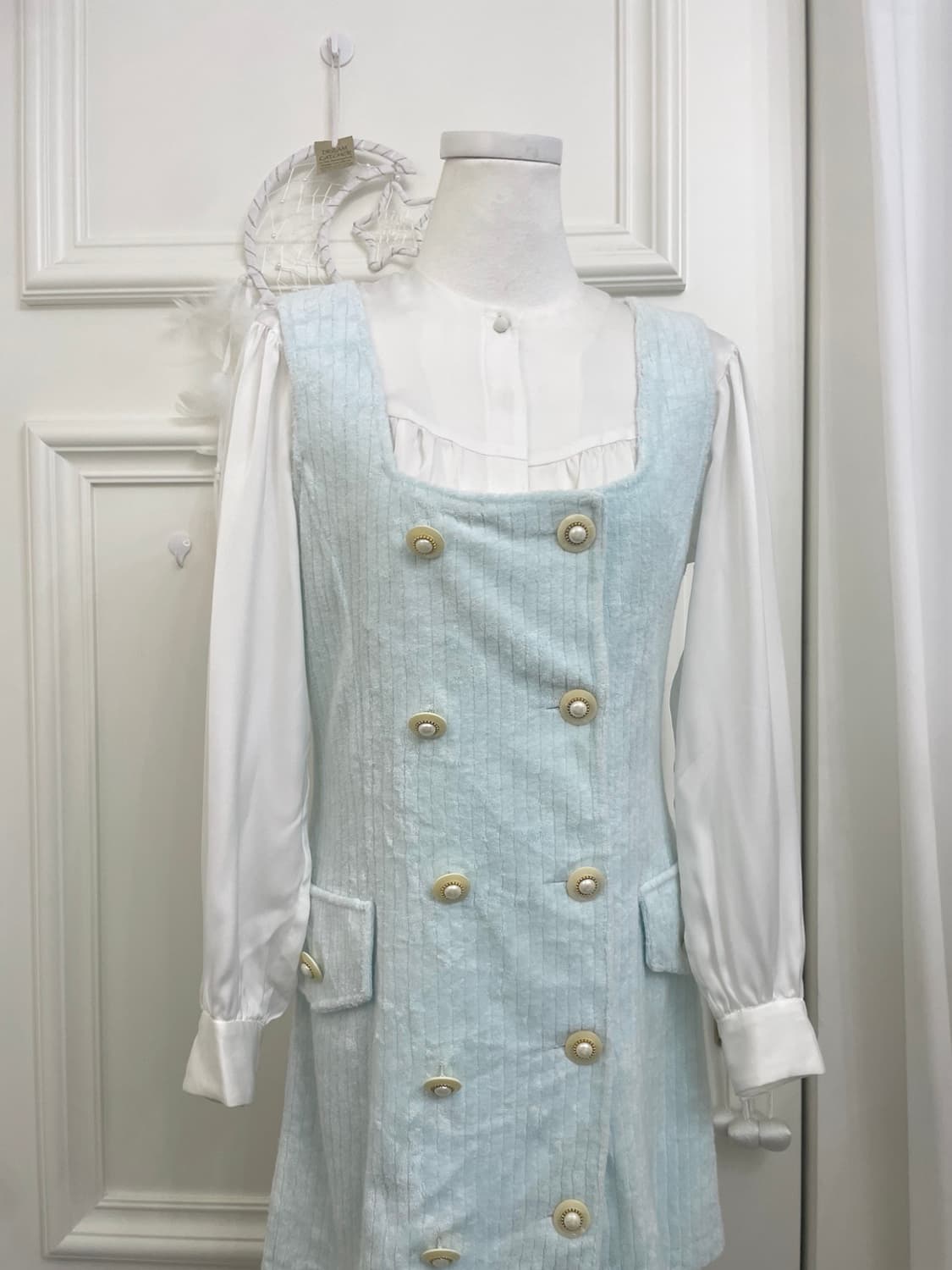 sheer mintblue button point opc&white sh 상품이미지5
