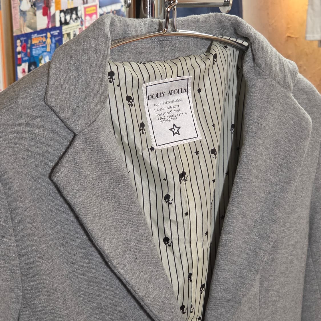 JPN 스컬 안감 그레이 코튼 원버튼 블레이저 상품이미지2