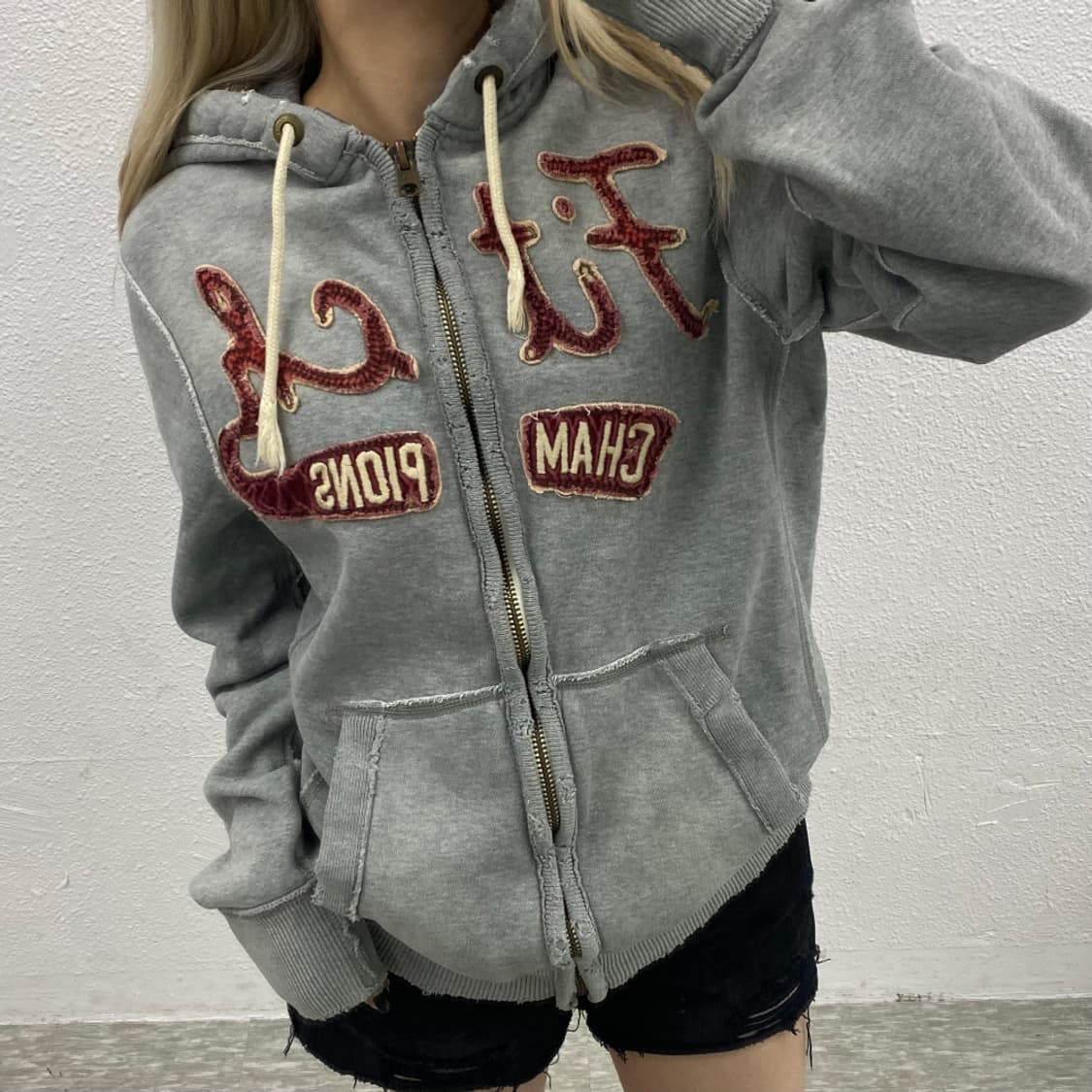 아베크롬비 와인 센터로고 그레이 후드집업 M 상품이미지2