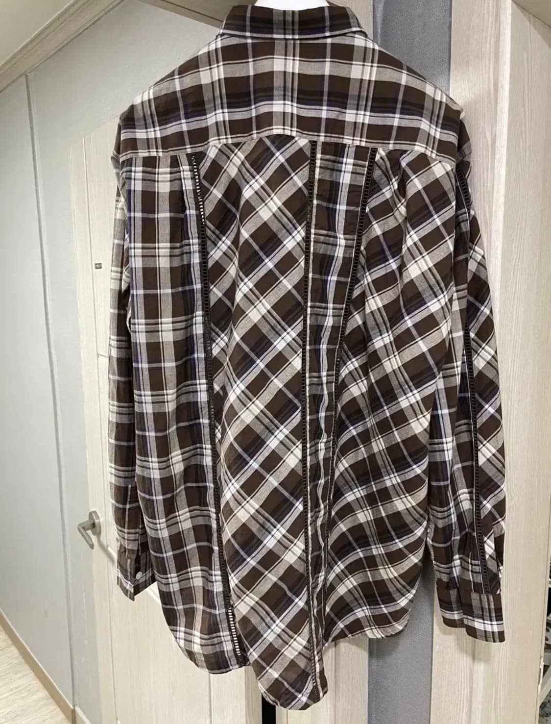 빔즈 beams 디테일 체크 셔츠 브라운 L 상품이미지4