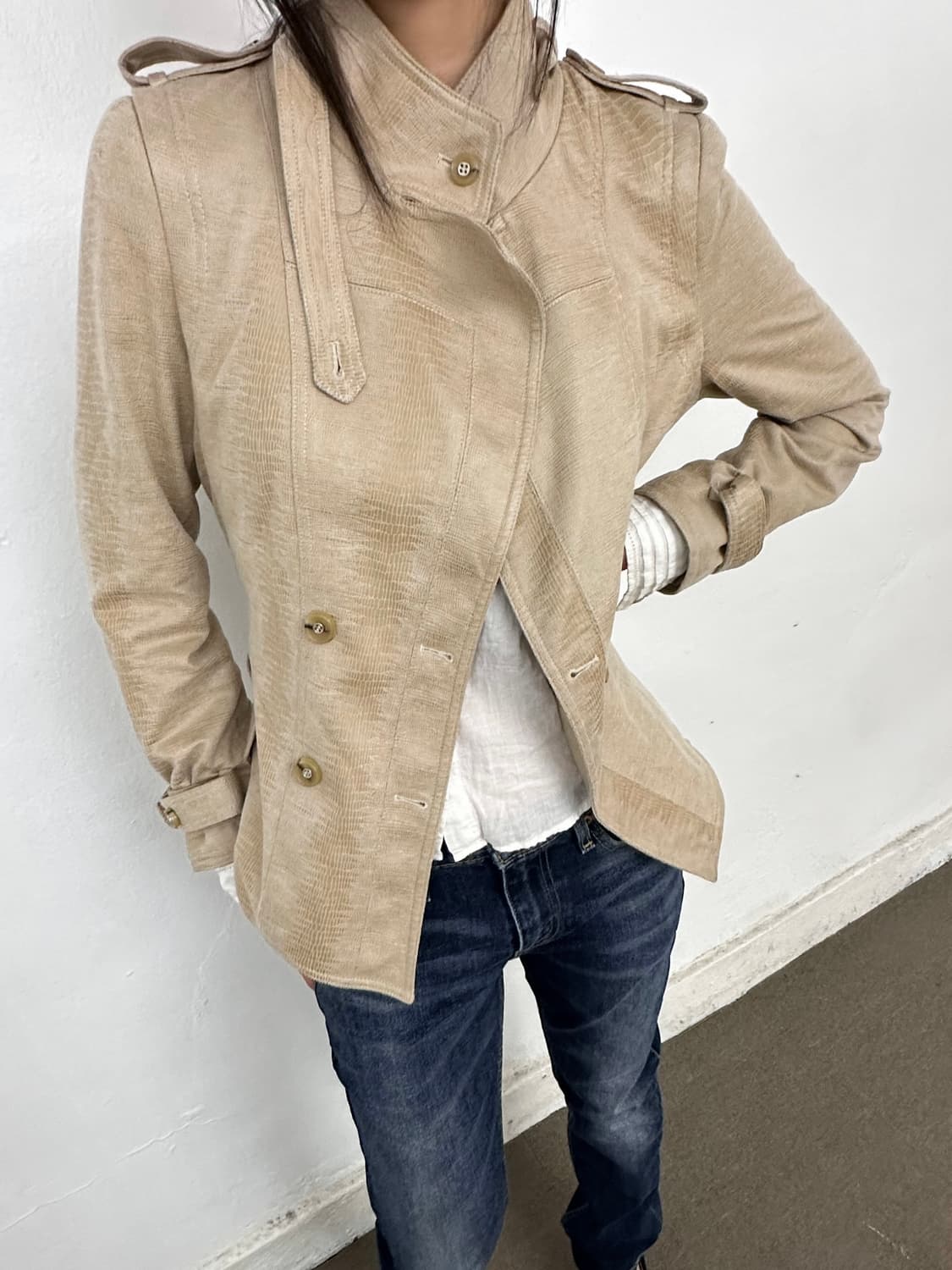 Beige Suede High Neck Jacket 상품이미지2